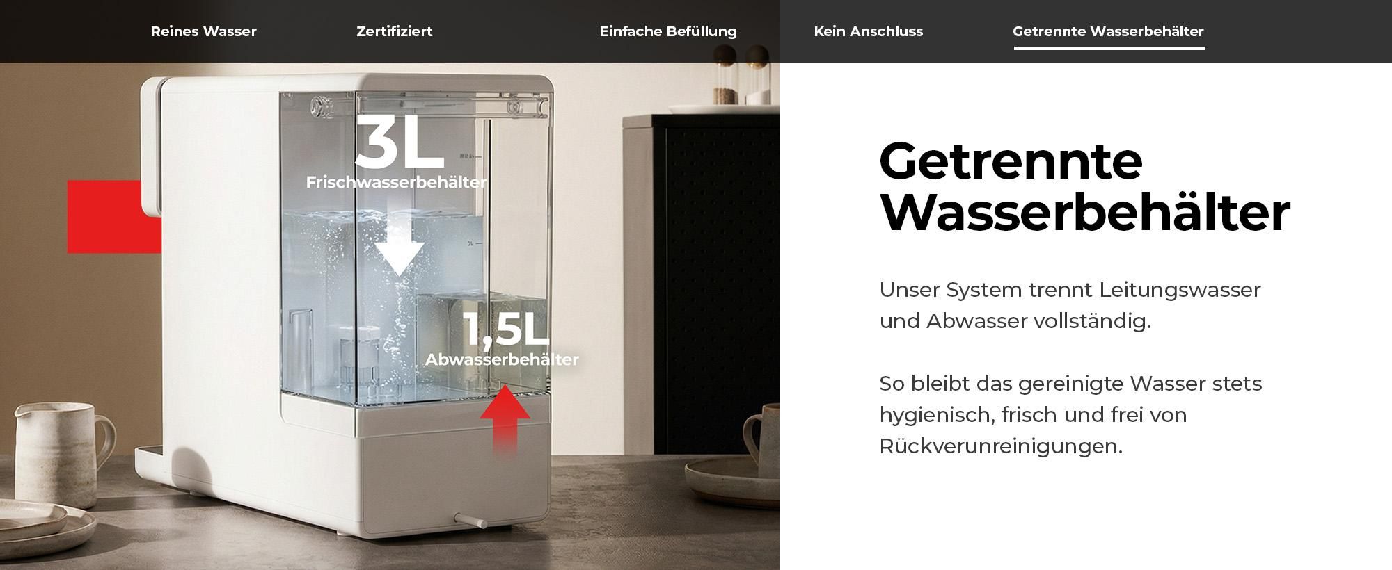 Toshiba Osmoseanlage, Wasserfilter Trinkwasser, Auftisch, Keine Installation, Heißwasserspender, Umkehrosmoseanlage, Mehrfach-Filterung, weiß
