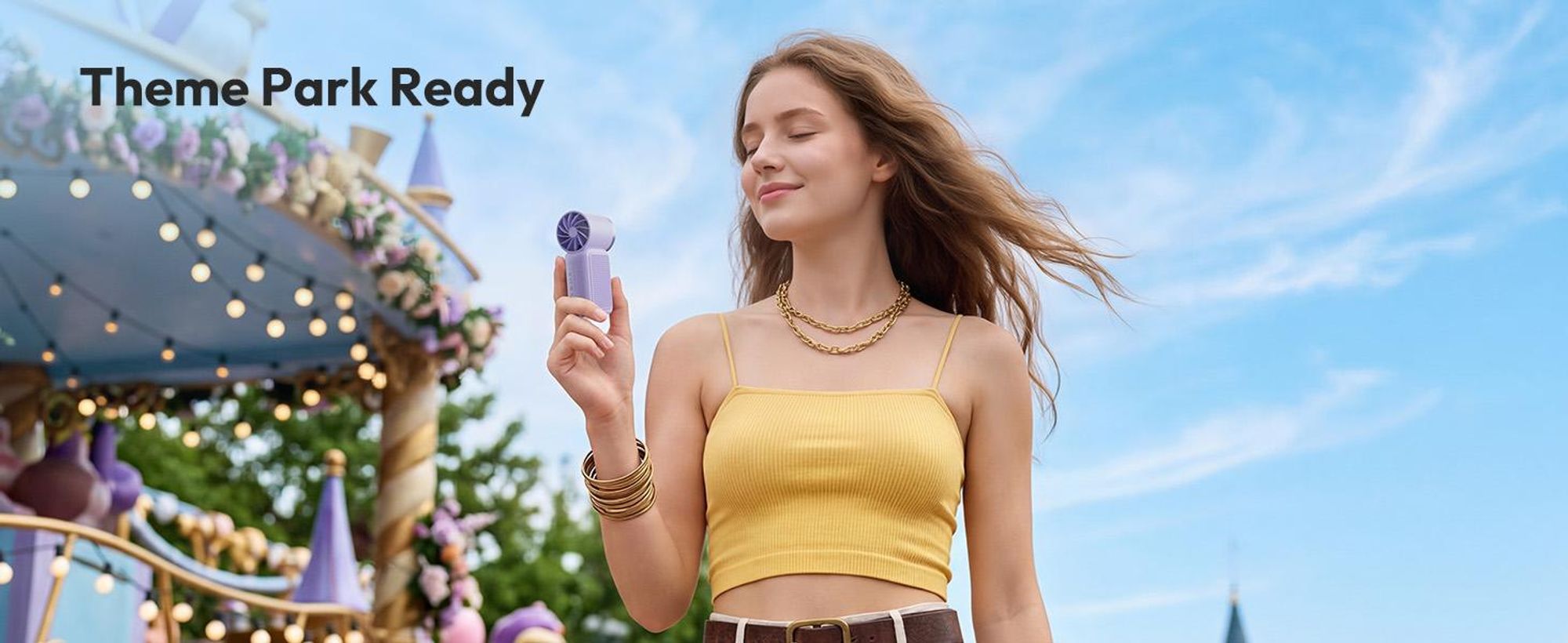 Mini Ventilator mit 6 Stufen, LED Display USB-C, 3000mAh Akku Handventilator tragbar, leise & stark für Alltag & Büro