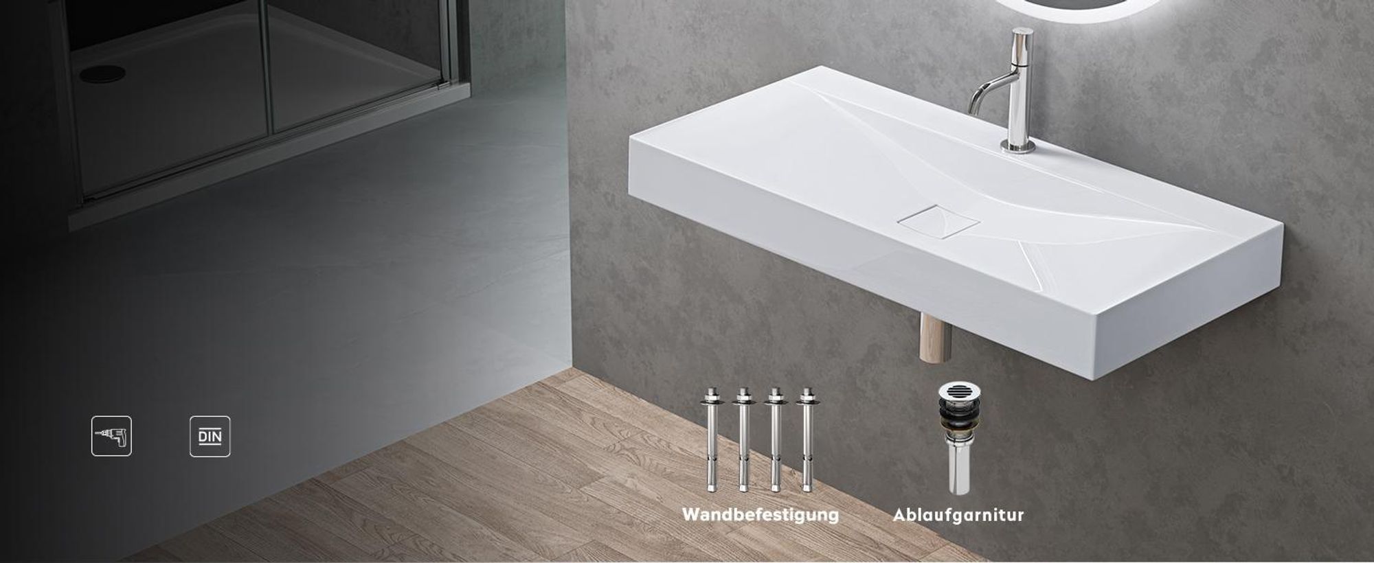 doporro Waschbecken Aufsatzwaschbecken Hängewaschbecken BTH: 80x48x10cm Weiß Mineralguss Waschtisch Waschplatz Colossum810