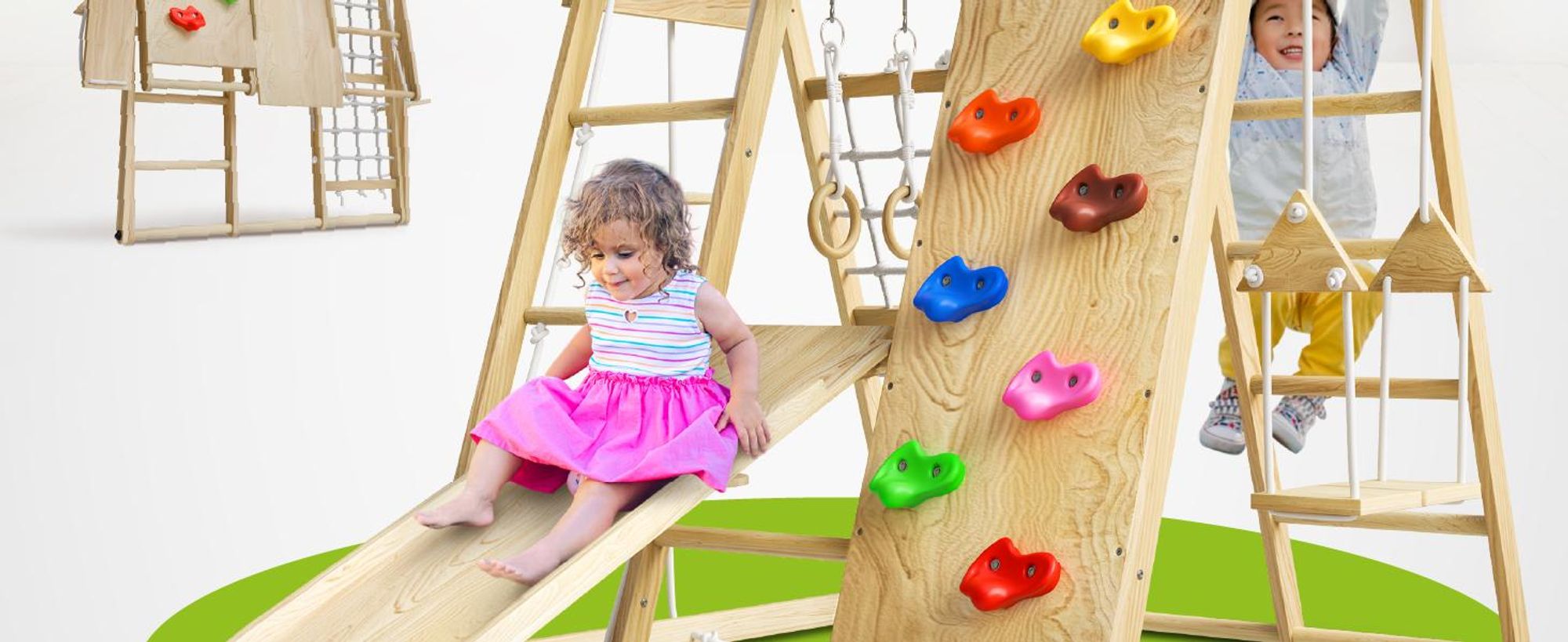 Juskys Maxi Klettergerüst für Kinder - Rutsche, Kletterwand & Schaukel - Natur
