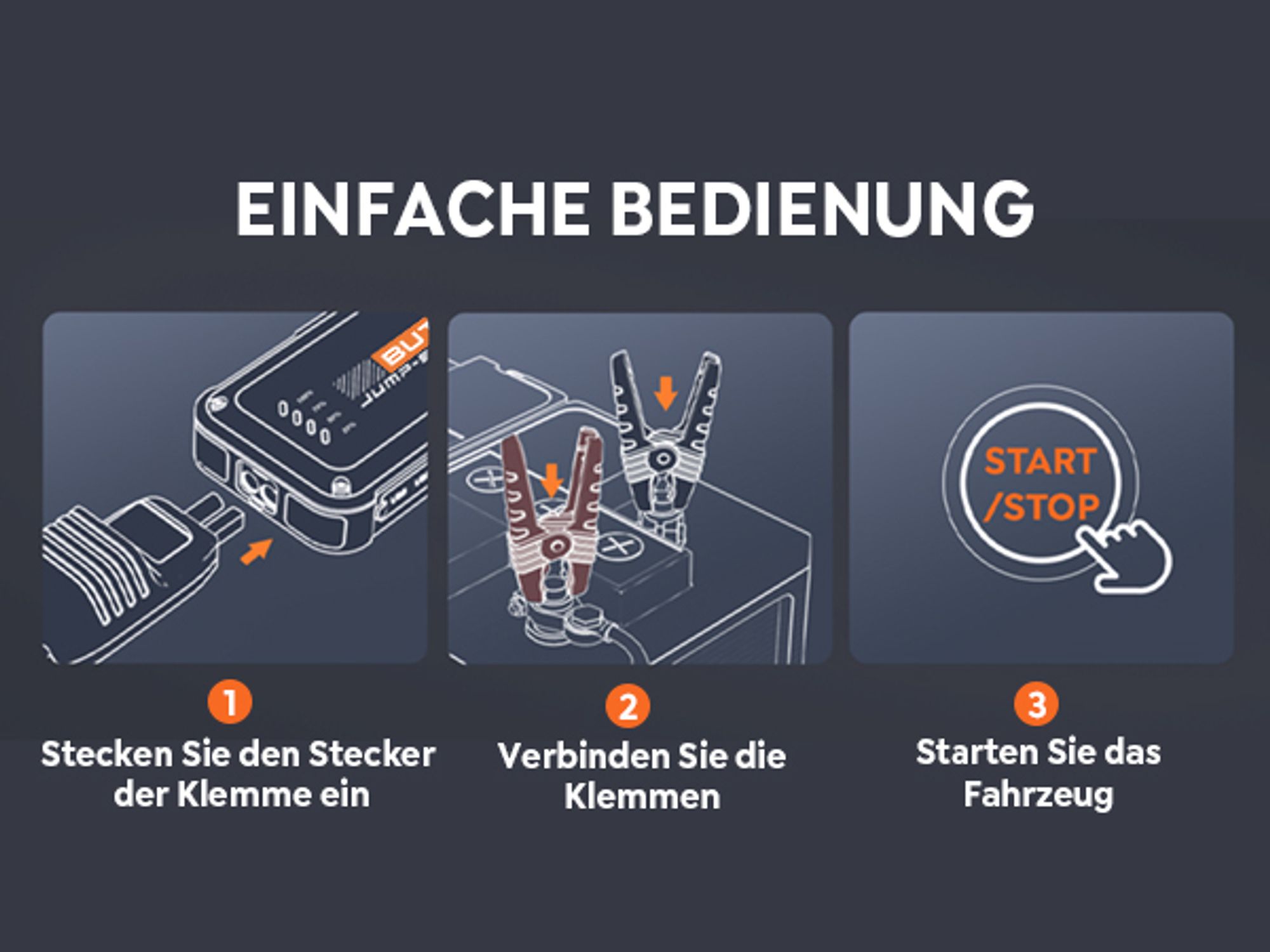 Buture Starthilfe Powerbank, 3000A Spitzenstrom, PD45W Schnellladung, Starter Powerbank Auto Starthilfe, Vier in Eins, Jump Starter, Beta08