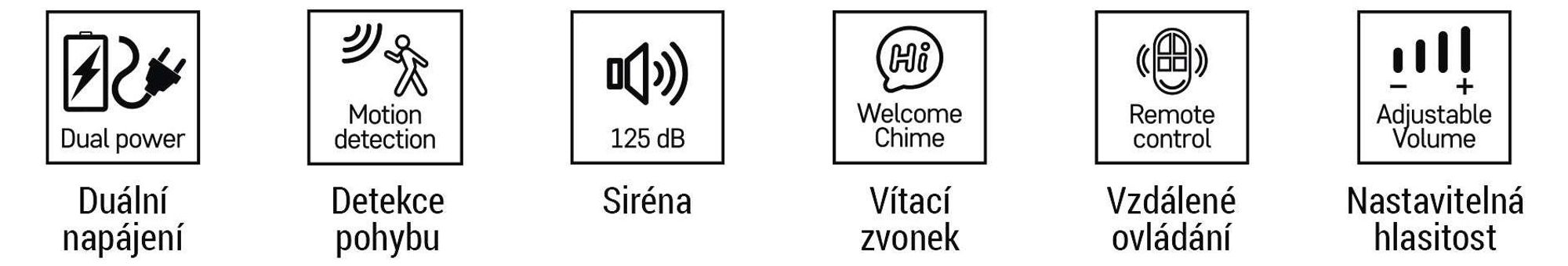 EMOS PIR pohybový alarm se sirénou 125 dB, duální provoz, 1x dálkové ovládání, alarm proti krádeži pro domácnost, obchod, černý, H8106