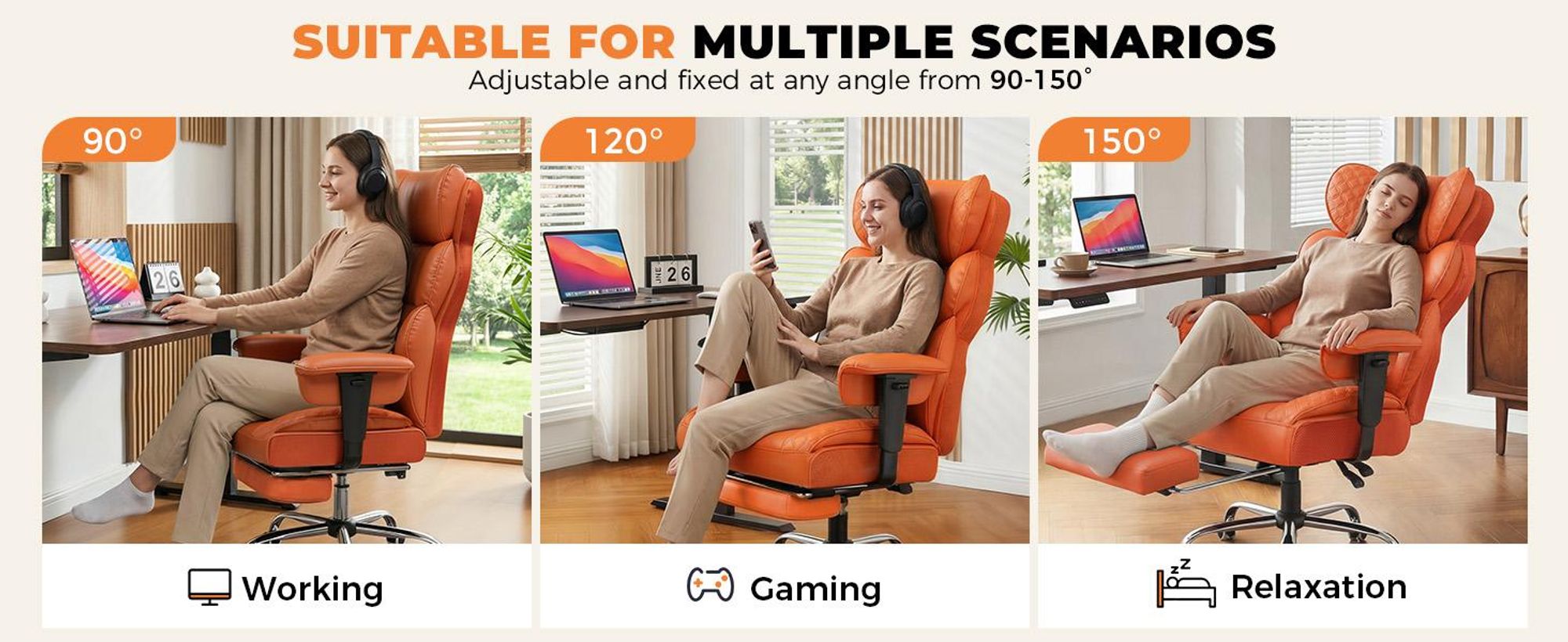 COMHOMA Chaise de gaming ergonomique, chaise de bureau 180 kg, avec soutien lombaire et repose-pieds réglables, design hybride en cuir synthétique et maille, fauteuil de direction