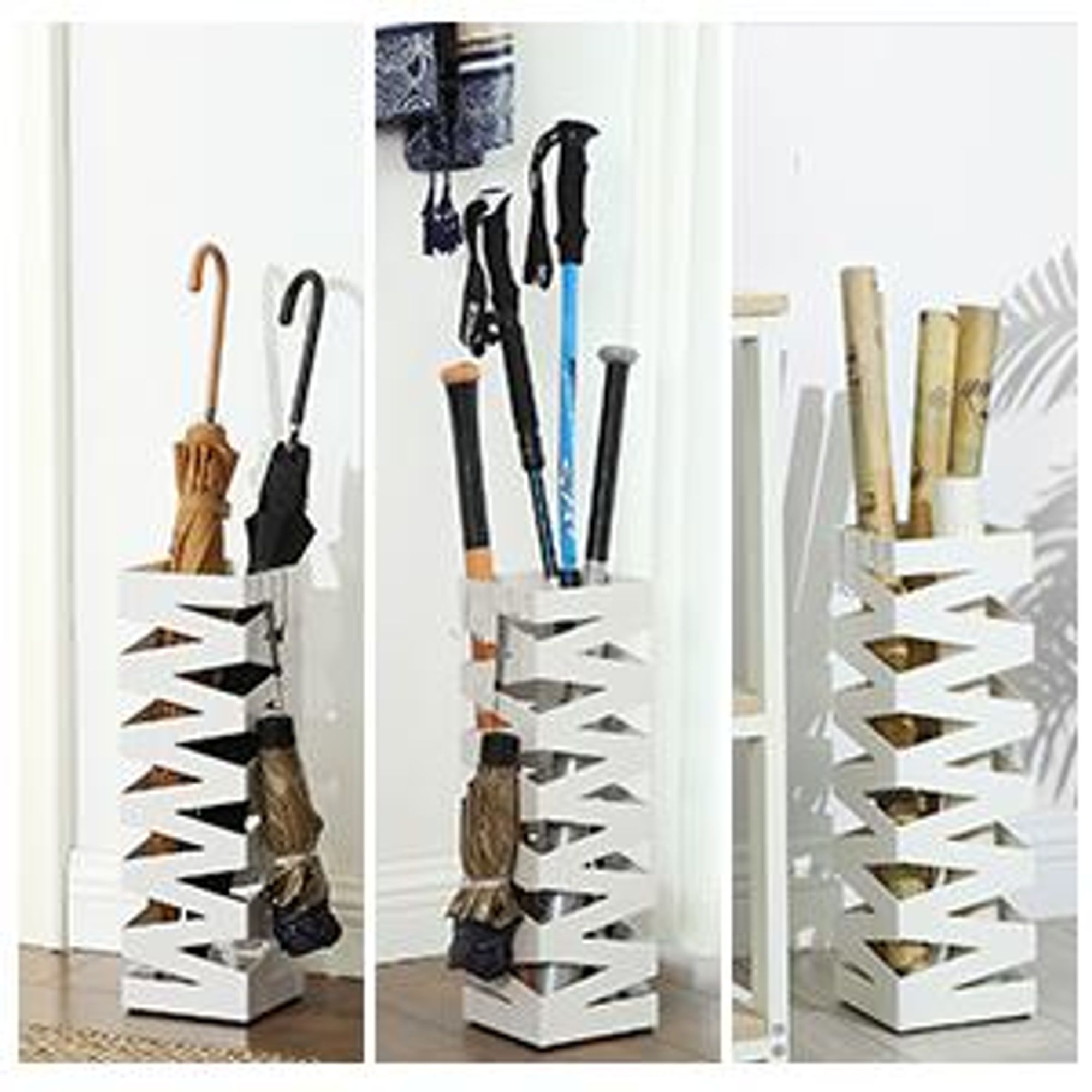 SONGMICS Ø 15,5 x 49 cm Metall Schirmständer 2 Haken Regenschirm Wasserauffangschale weiß werden verschenkt LUC16W
