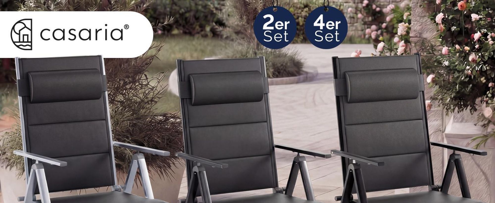 CASARIA® Gartenstühle 2er Set Klappbar Gepolstert Alu 8- Fach Verstellbar 120 kg Belastbarkeit Wetterfest Outdoor Balkon Camping Hochlehner Klappstuhl