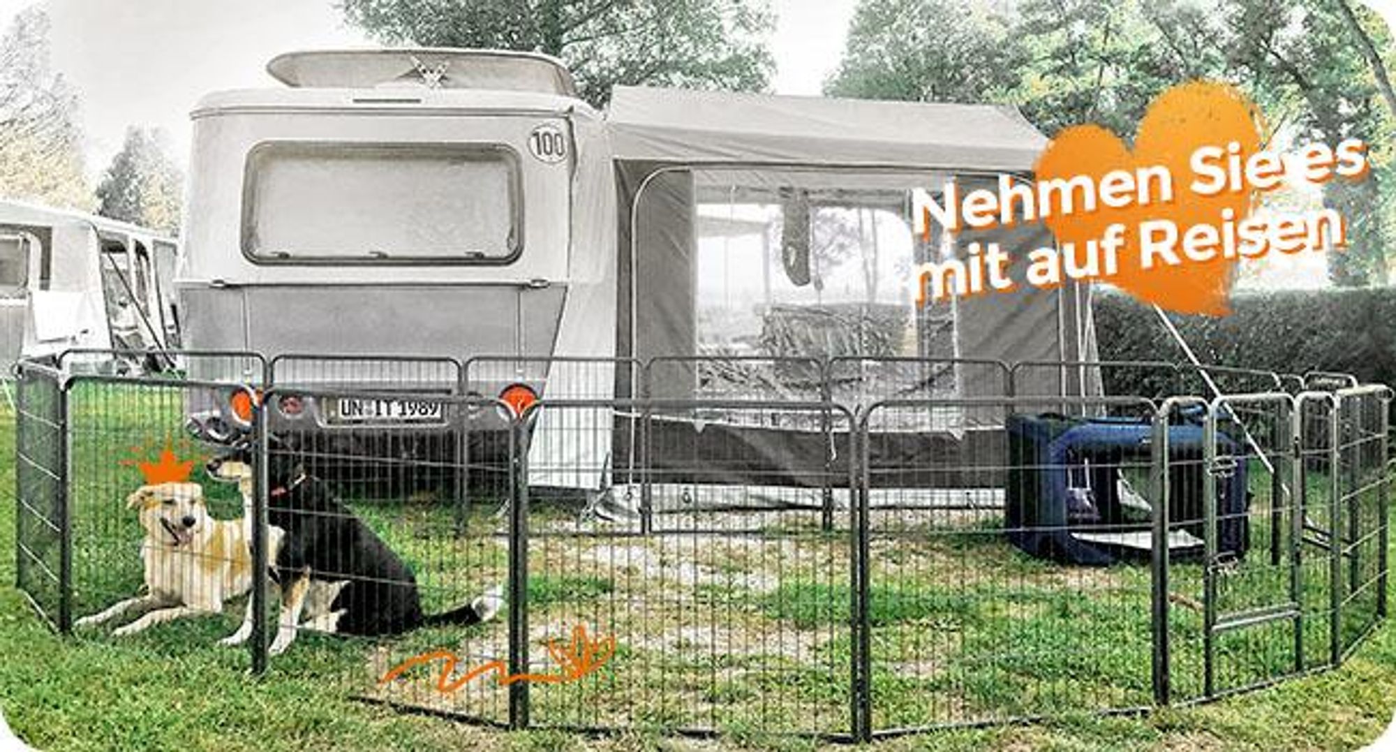 FEANDREA Welpenauslauf, 8 Platten DIY, Doppel-L-Schloss, 77x100cm grau PPK81H