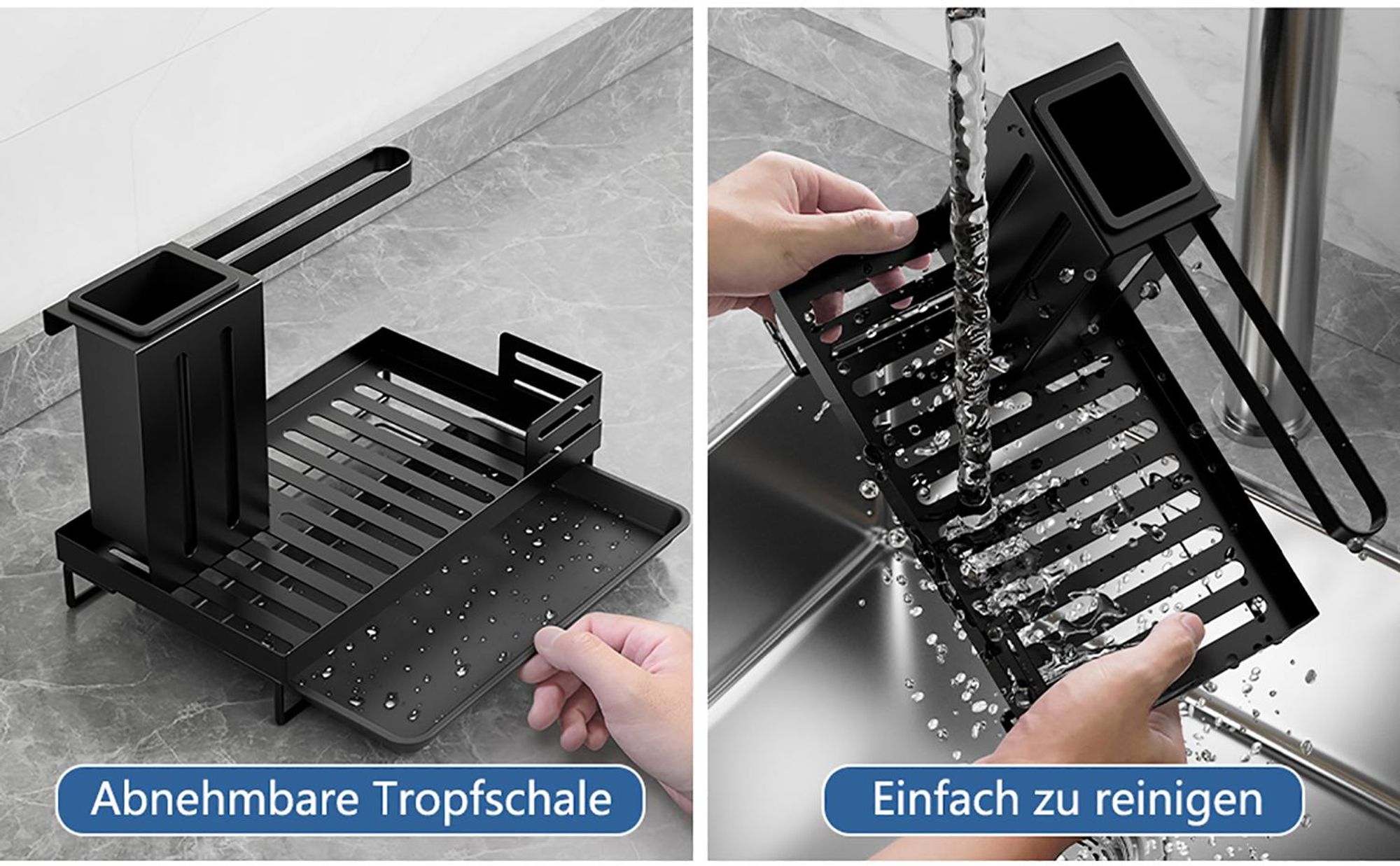 Spülbecken Organizer mit Abflusspfanne, Utensilien Korb für Küche & Badezimmer, Waschbecken Organizer Schwammablage Küchen Küche Spüle Organizer