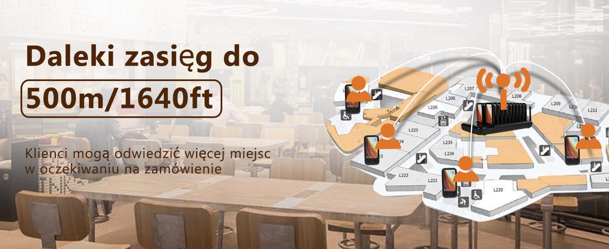 Bezprzewodowy system przywoławczy Retekess TD173, zasięg 500 m, 7 trybów wywoływania, 20 pagerów Z przyciskiem wyciszenia, Dla restauracji  barów