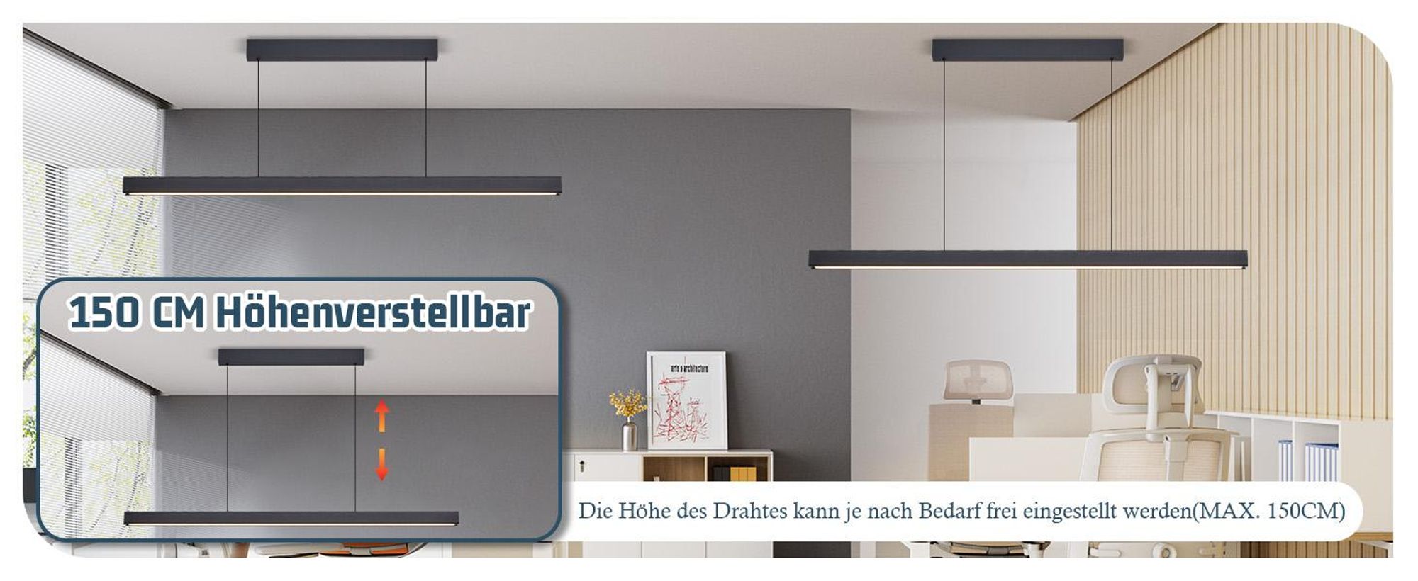 ZMH LED Pendelleuchte Esszimmer Hängelampe Dimmbar Fernbedienung 37W Esstischlampe 108CM Pendelleuchten für Küche Bar Wohnzimmer Schwarz