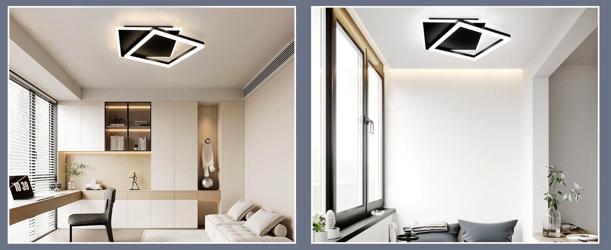 ZMH LED Deckenleuchte Schwarz Wohnzimmer Dimmbar mit Fernbedienung Deckenlampe  44W Quadratisch Metall für Schlafzimmer Büro Küche Esszimmer