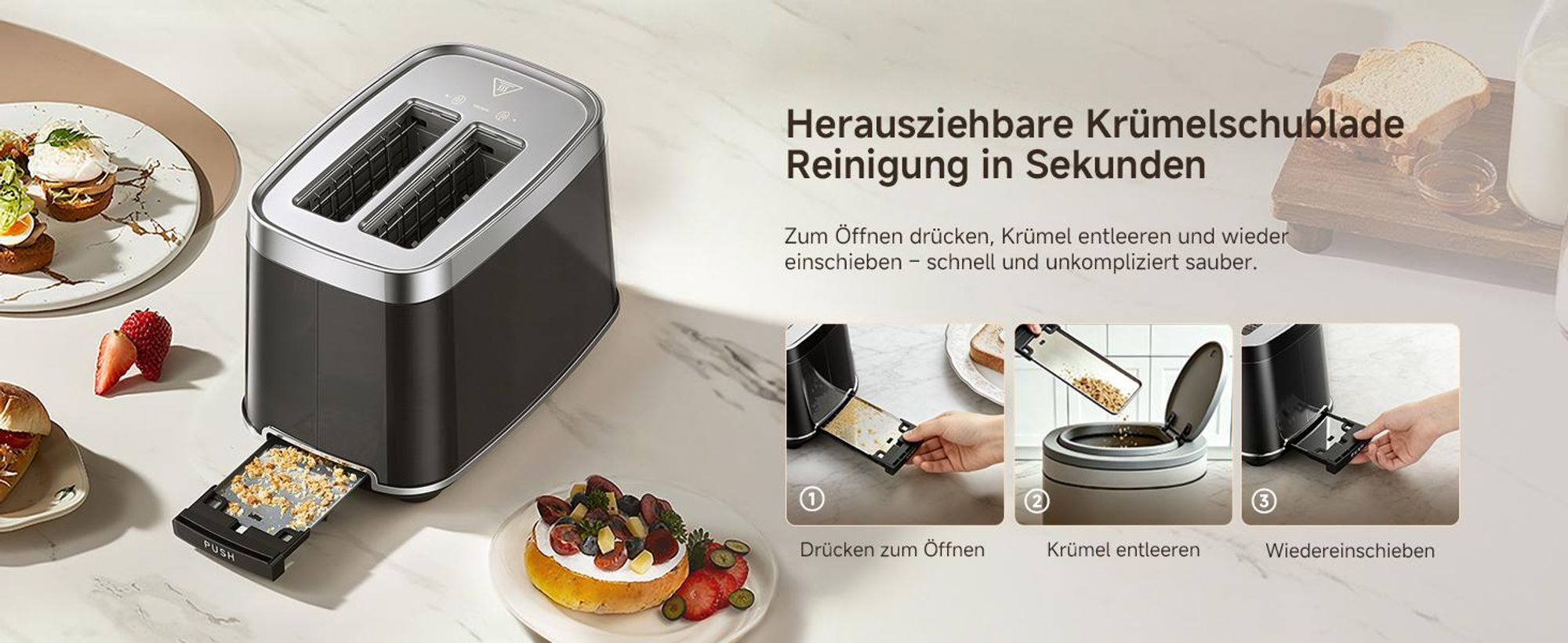 Dreame Smart Toaster 2 Scheiben,5,3-Zoll-IMD-Touchscreen,Motorisiertes Auto-Lift-Design,8 Brotprogramme&6 Bräunungsstufen,3 praktische Funktionen