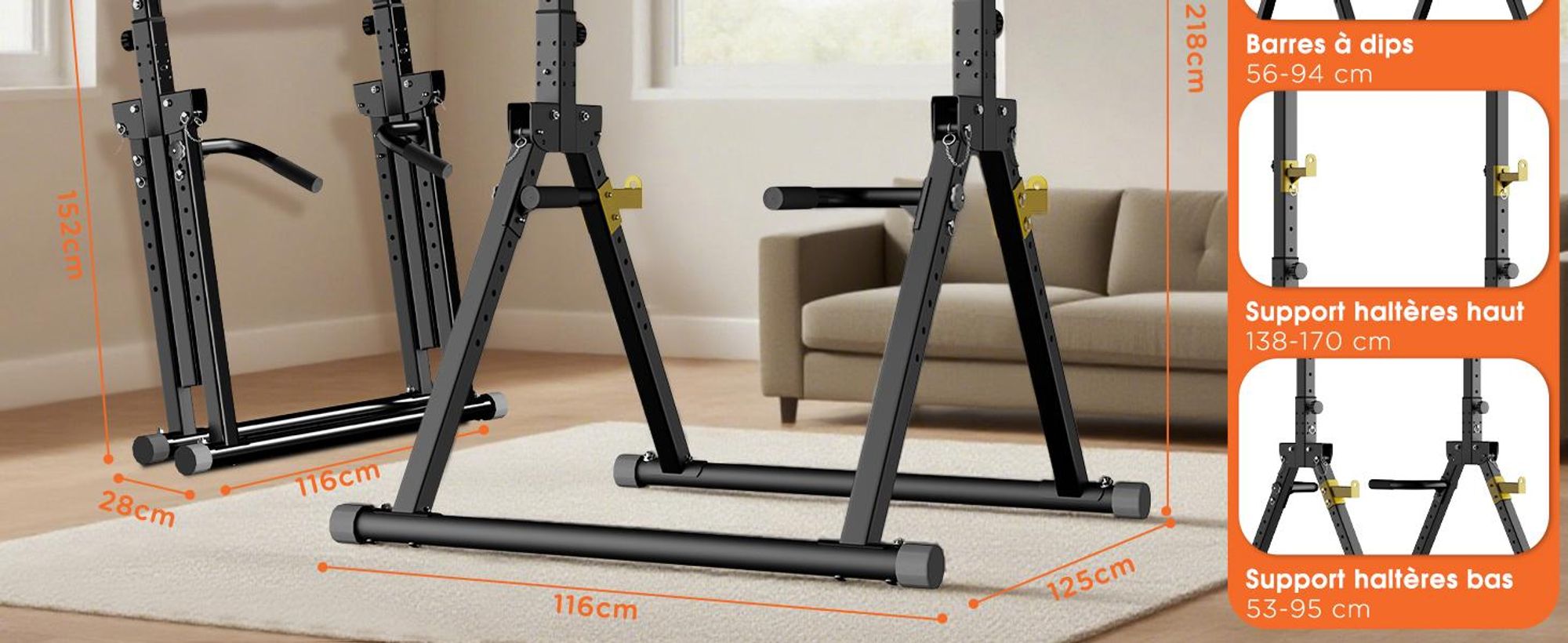 DH FitLife Power Tower Pliable – Station de Dips avec Barre de Traction, Supports pour Haltères et Charge Maximale de 150kg
