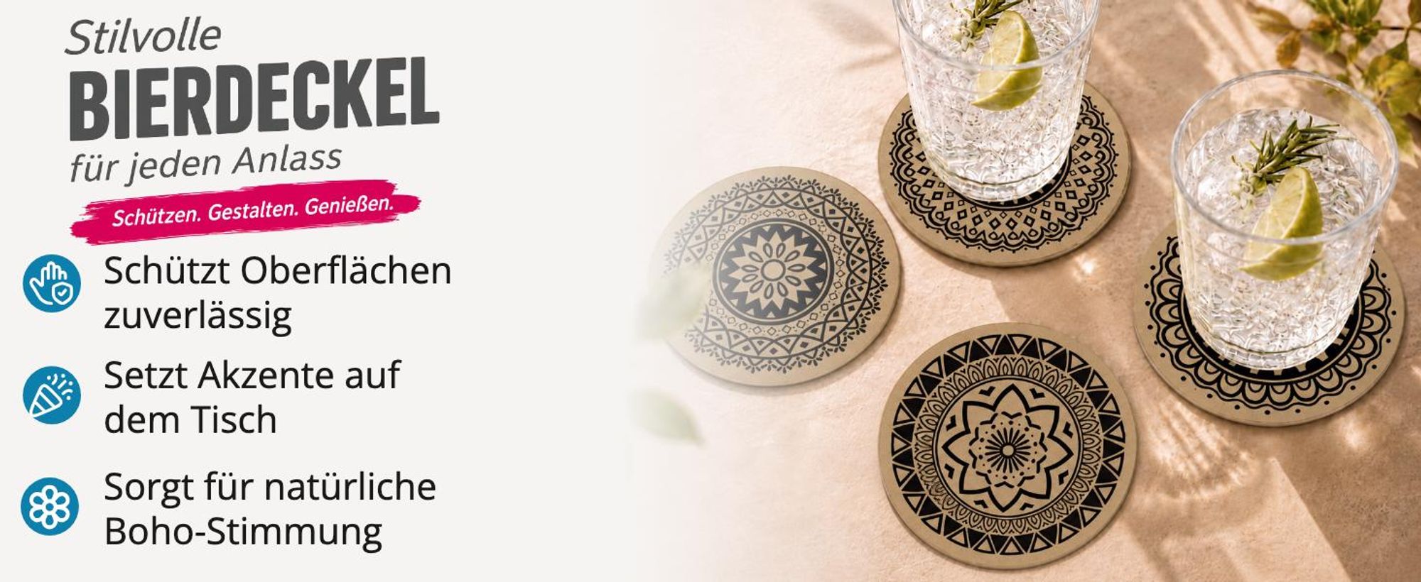 itenga 40x Bierdeckel Mandala Kraftpapier I Braun Schwarz I Untersetzer I 10,7cm