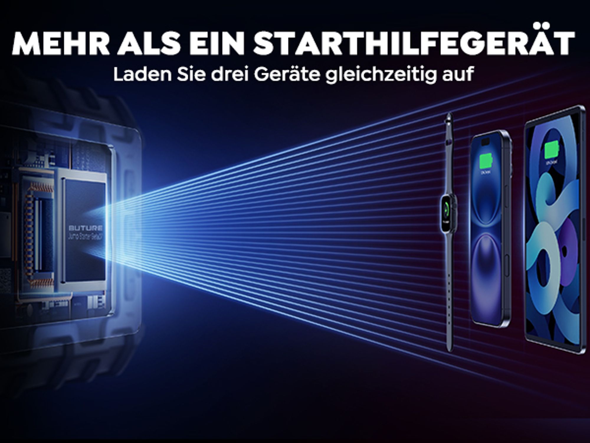 Buture Starthilfe Powerbank, 6000A Spitzenstrom, PD45W Schnellladung, Starter Powerbank Auto Starthilfe, Drei-in-Eins-Startnetzteil, Starthilf,BETA07