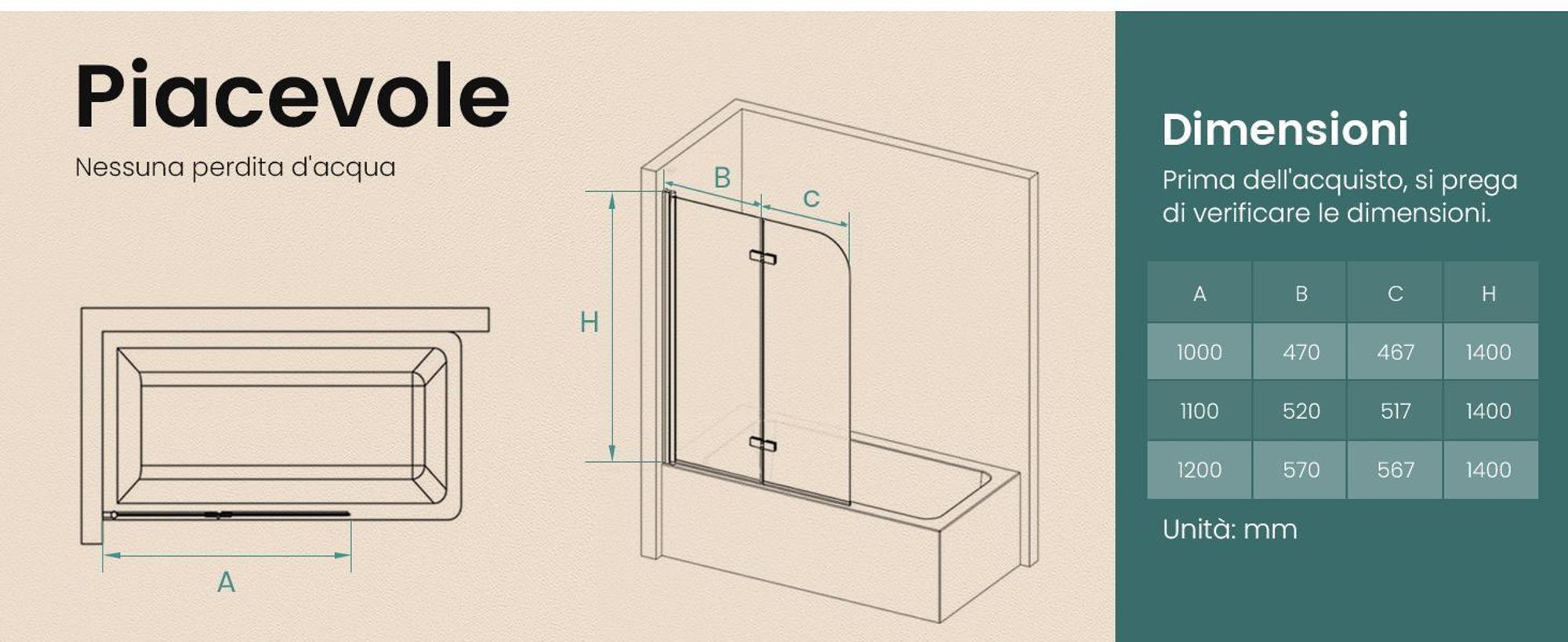 EMKE Cabina doccia 110x140cm Schermo pieghevole per vasca da bagno Attacco per vasca da bagno Nero opaco Schermo doccia in vetro NANO Easy Clean da 6mm