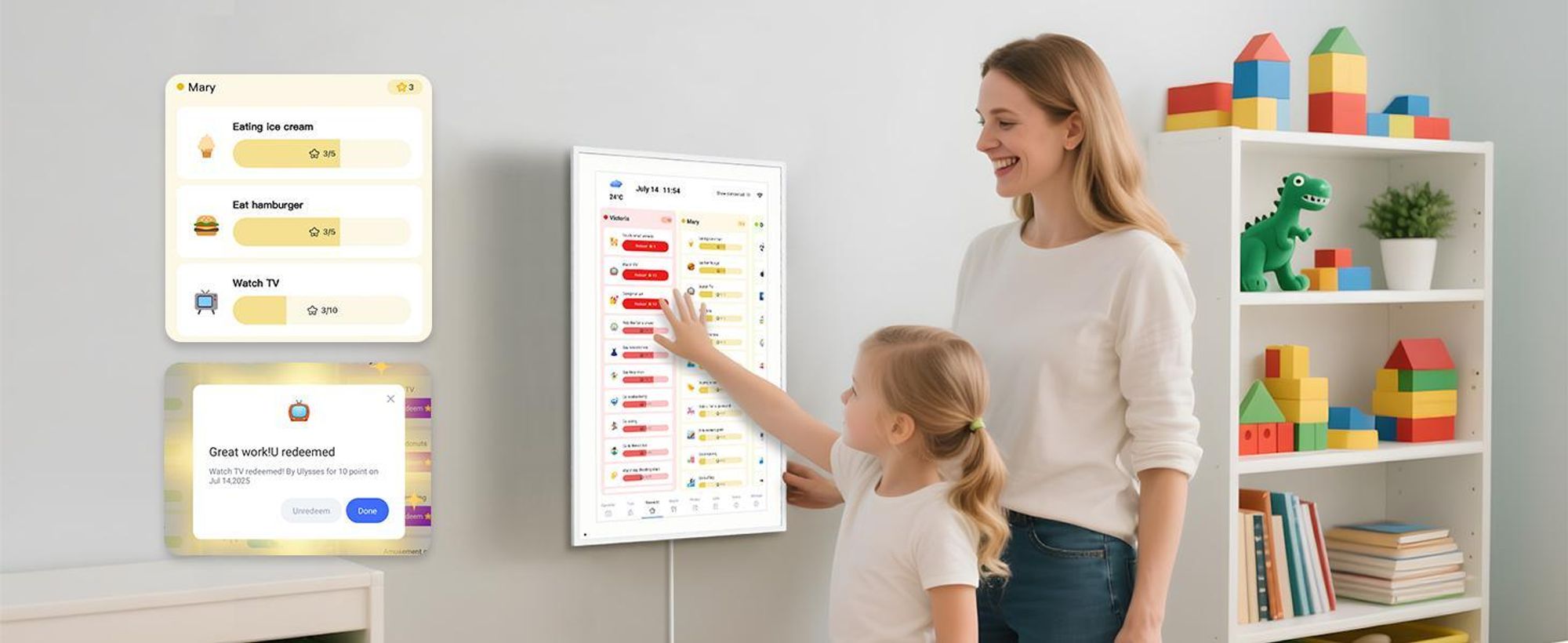 TABWEE P10 und P15 Kombi: Digitaler Kalender, 10,1" & 15,6" Displays, Fotoalbum & Belohnungssystem, 1280x800, 16:10, Multi-Device-Sync und Sharing