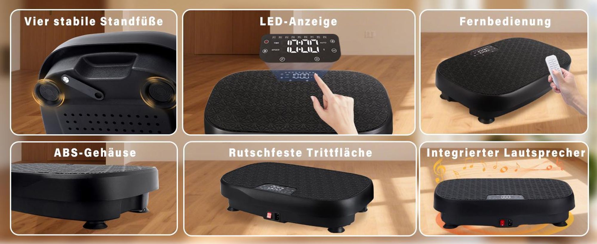 ZMH Vibrationsplatte Rüttelplatte Sport 199 Vibrationsstufen 9 Programme Vibrationsbrett Lautsprecher zum Ganzkörpertraining Vibrationsger für Zuhause