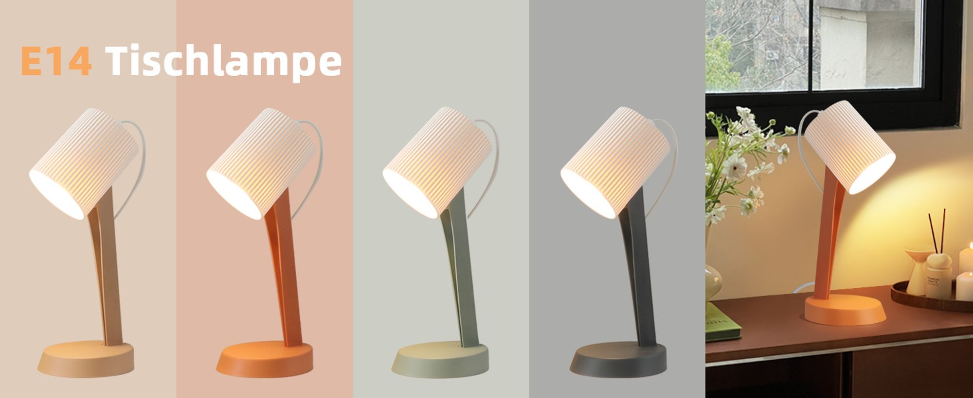 ZMH Tischleuchte orange E14 Nachttischlampe 2er Set Wohnzimmer Tischlampe mit Kabel Tischlampen Moderne Landhausstil für Esstisch Schlafzimmer