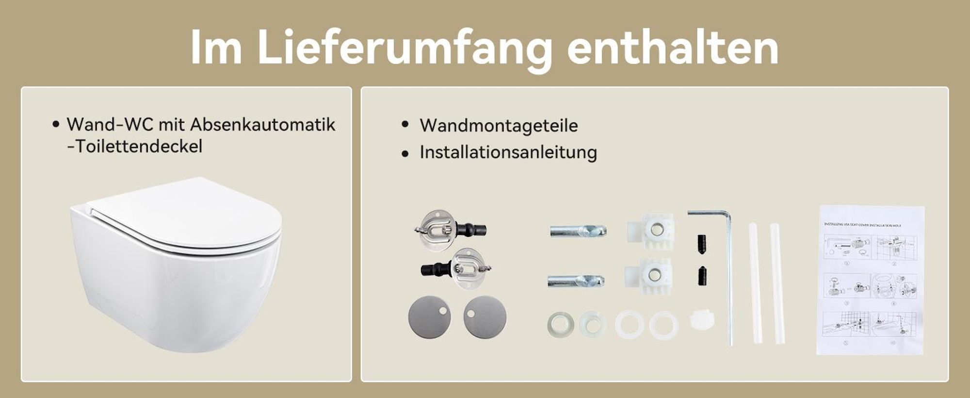 HOROW Hänge Toilette Spülrandloses WC - Zweiloch-Superspin-Spülung Toilettenschüssel inkl. Softclose Toilettendeckel - 525 x 358 x 360 mm