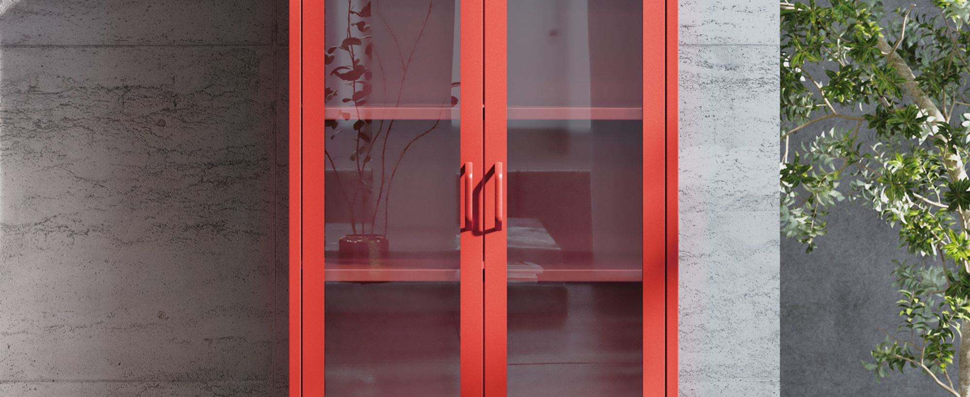 Vitrinenschrank Wohnzimmerschrank mit 4 Fachböden Vitrine Glitzernd Metall Rot