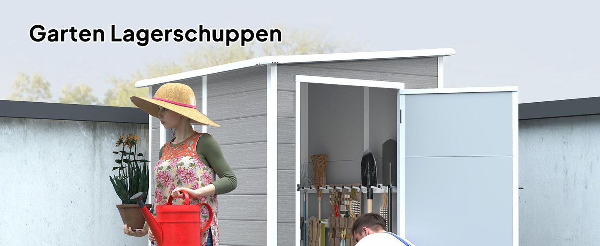 Outsunny Gerätehaus 1,54m³, Gartenhaus mit Pultdach, 122 x 149 x 192/177 cm