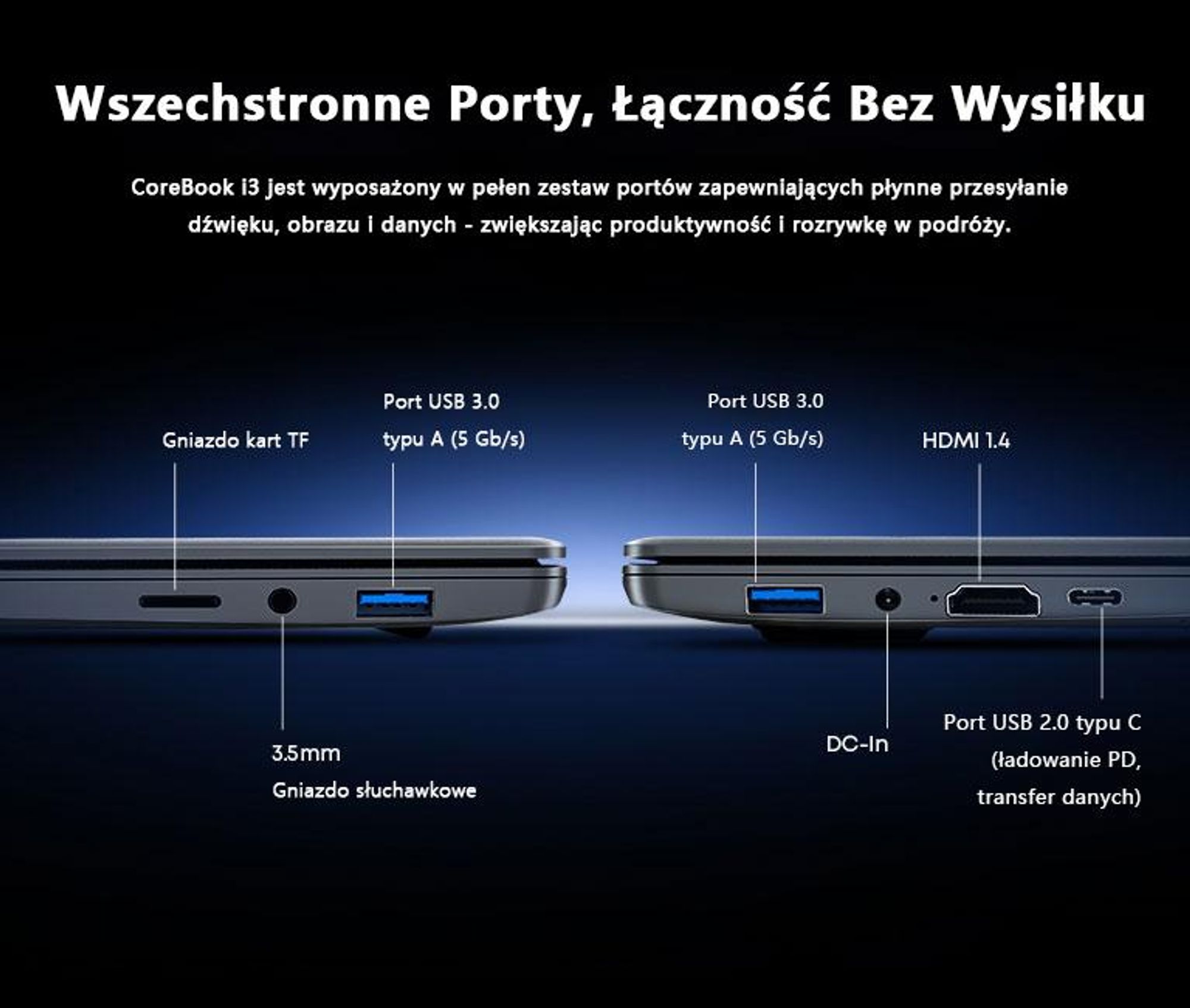 CHUWI CoreBook i3 laptop - 14 Calowy Procesor Intel i3-10100Y 8GB 256GB Windows 11 ultralekki - Szary