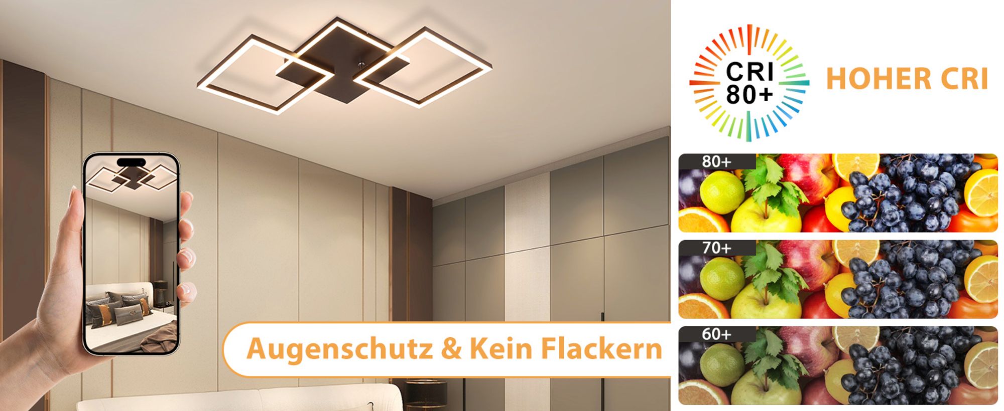 ZMH Deckenlampe LED Deckenleuchte Wohnzimmer 32W Dimmbar Wohnzimmerlampe Modern Design Schwarz Küchenlampe mit Fernbedienung Schlafzimmerlampe Flur Metall Deckenleuchten für Küche Esszimmer