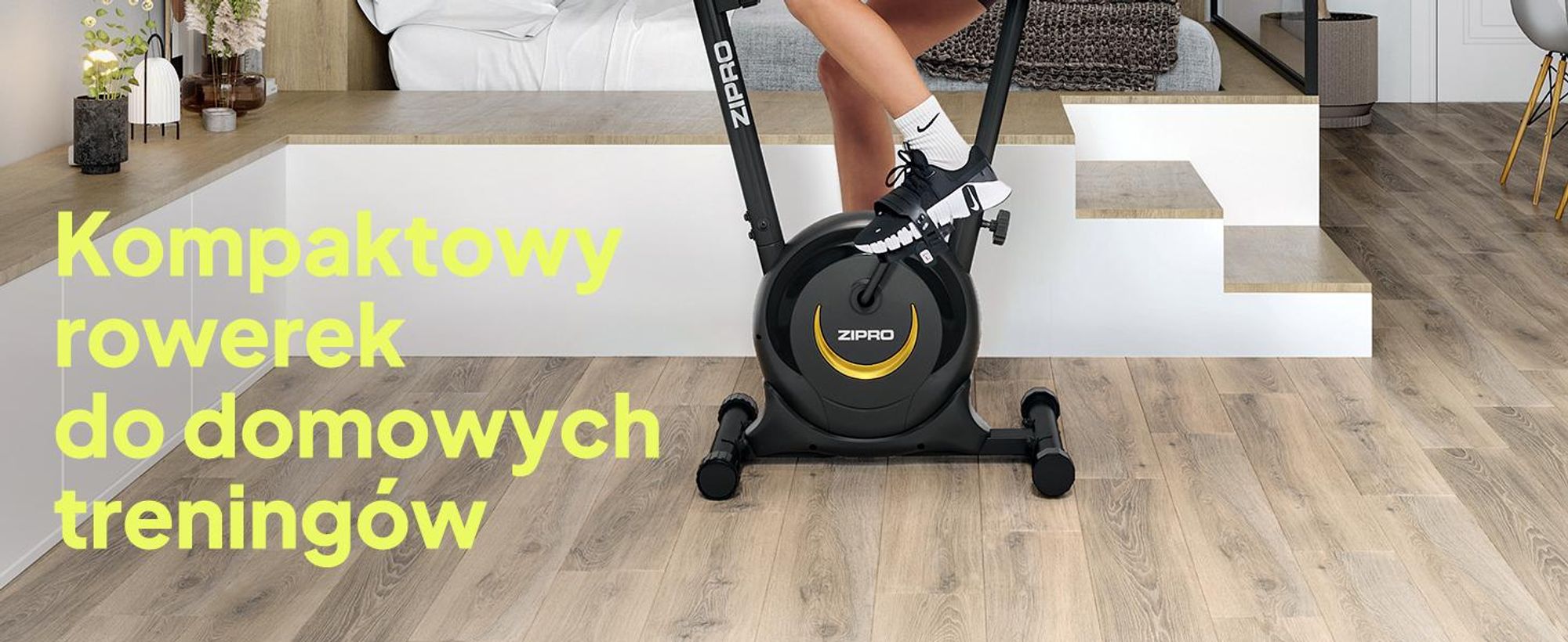 Rower treningowy Zipro One S Gold – kompaktowy rower fitness do użytku domowego Cichy rower treningowy z pomiarem tętna, komputerem LCD i uchwytem na tablet Design Edition