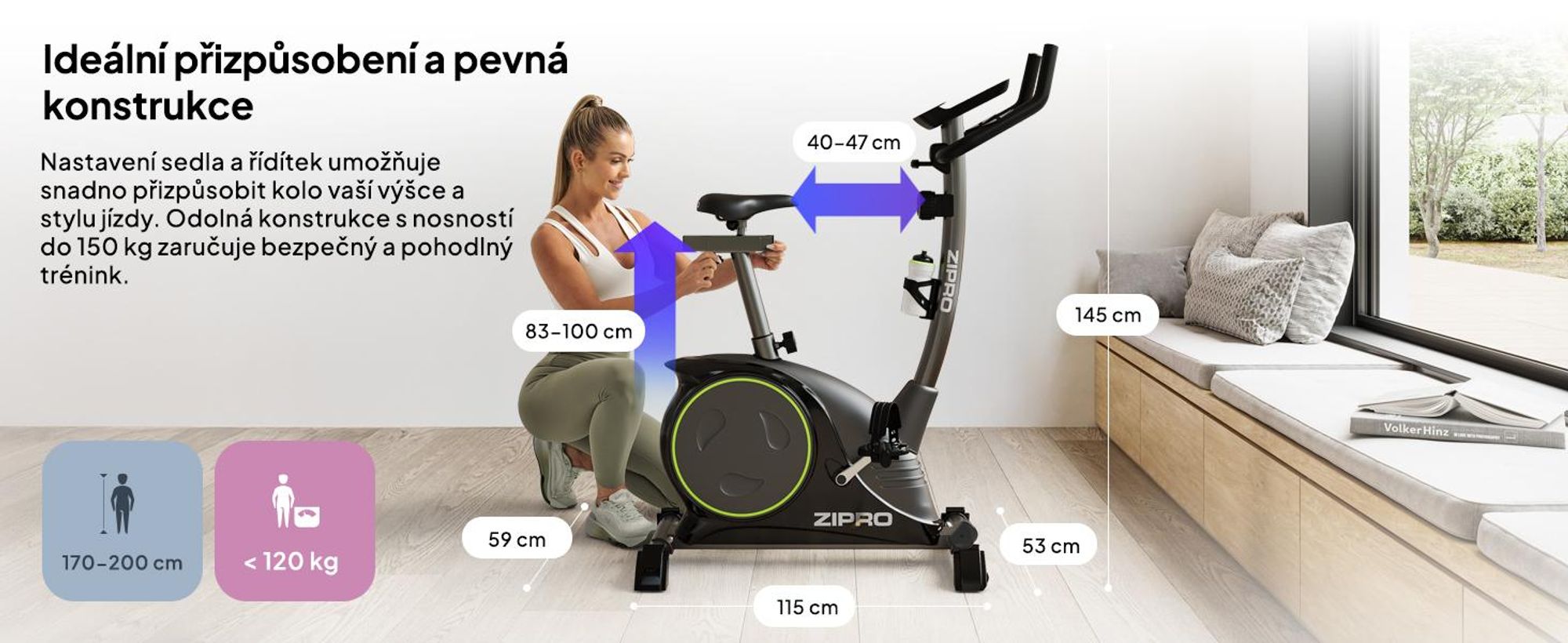Zipro Domáci trenažér Nitro – Magnetický domáci trenažér Ergometer pre domáce použitie Tichý fitness bicykel s meraním pulzu, nastaviteľným sedadlom (H/V) a LCD displejom