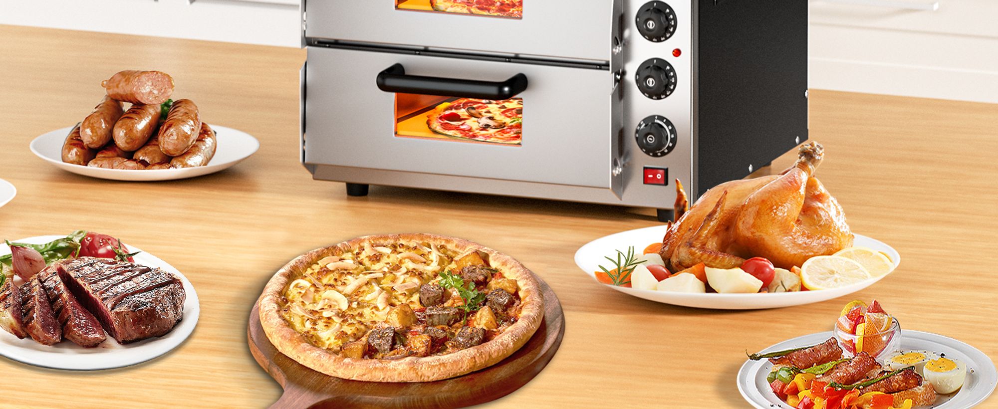2-Etagen Pizza-Backofen 3000W mit Cordierit Stein für Pizza wie aus dem Steinofen Pizzaofen Backofen