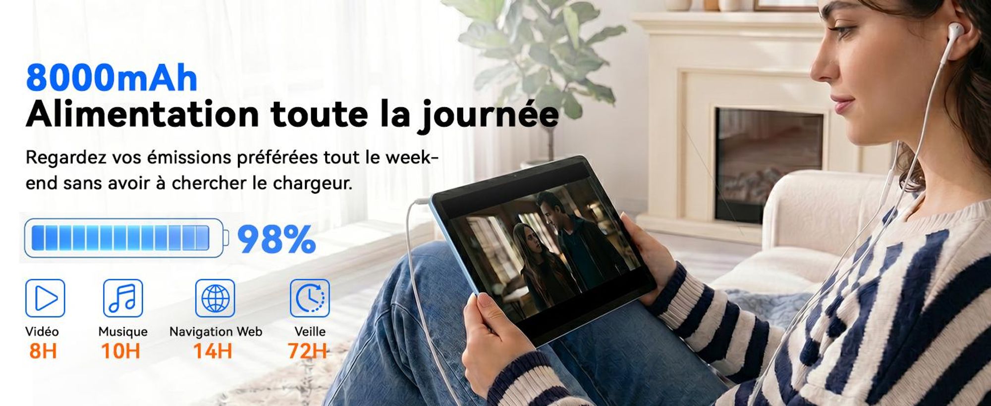 Tablette TABWEE T70 de 11 pouces, 32 Go (8 Go RAM + 24 Go stockage) + 256 Go de stockage, Android 16, batterie de 8000 mAh, Bluetooth 5.0, reconnaissance faciale, Widevine L1, Rheinland. Livrée avec un clavier, une souris et un stylet
