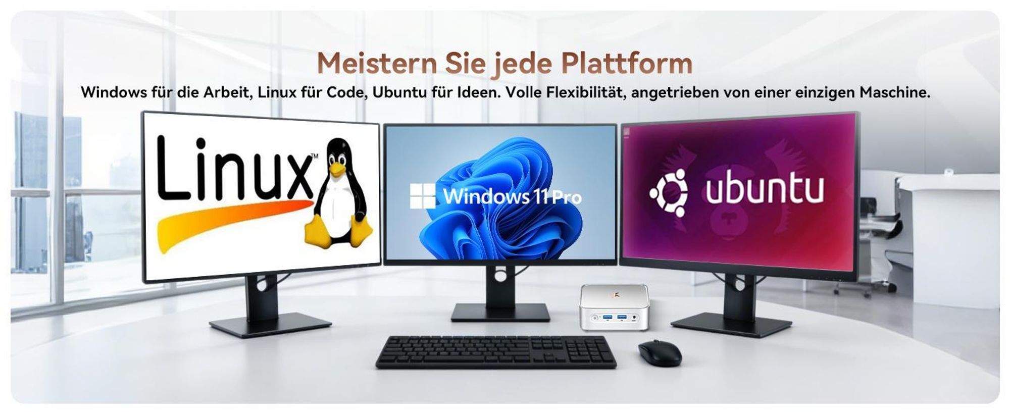 Blackview Huidun H80 MiniPC Desktop PC, AMD Ryzen 5 3500U, 16GB DDR4, 512GB SSD, Dual-Gigabit-LAN, Dual-4K-Ausgang, VESA-Montage,  inkl Monitor