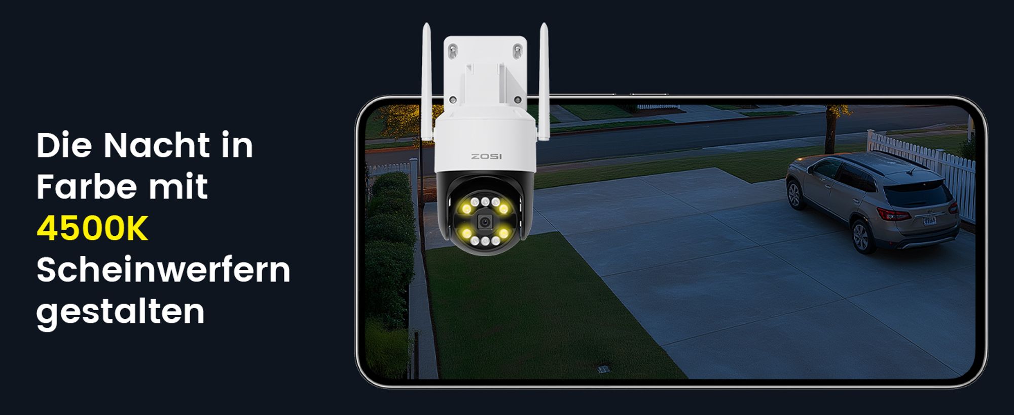 ZOSI 3K Wi-Fi 6 Outdoor Überwachungskamera mit 360° Pan & Neigung, 2,4 GHz WLAN Kamera für Außen mit AI Mensch/Fahrzeug/Tier Erkennung, 2-Wege-Audio