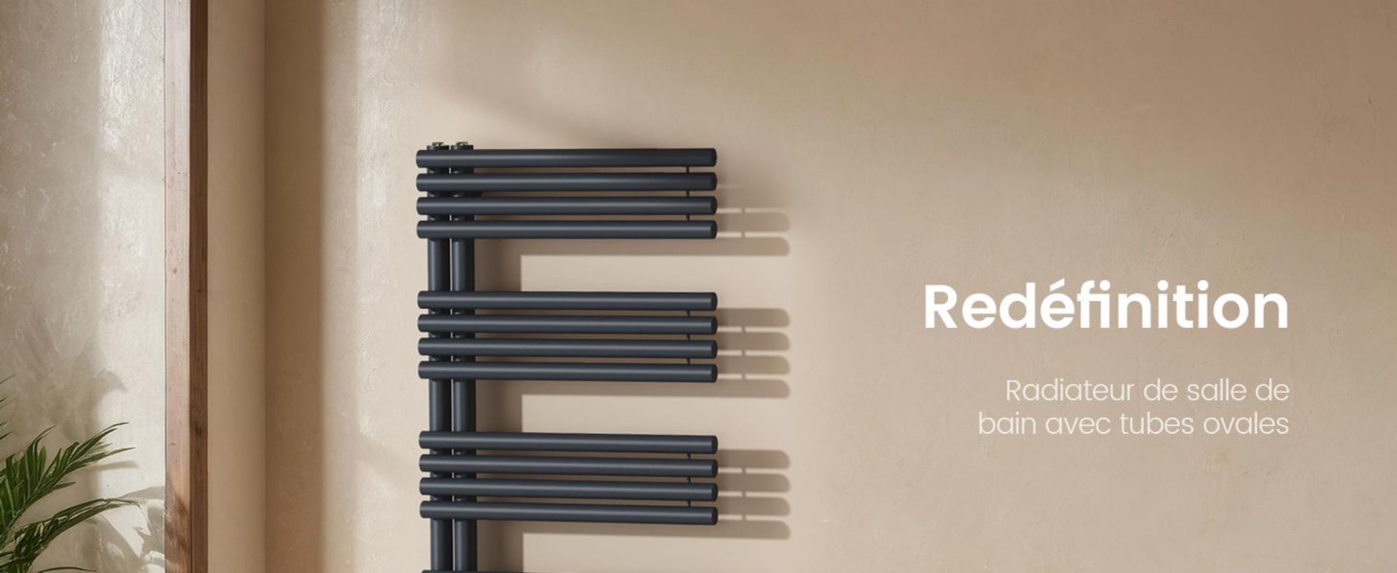 EMKE Radiateur de salle de bain tube rond 126.5 × 60 cm anthracite 776 W - chauffe-serviettes pour eau chaude montage mural sans thermoplongeur