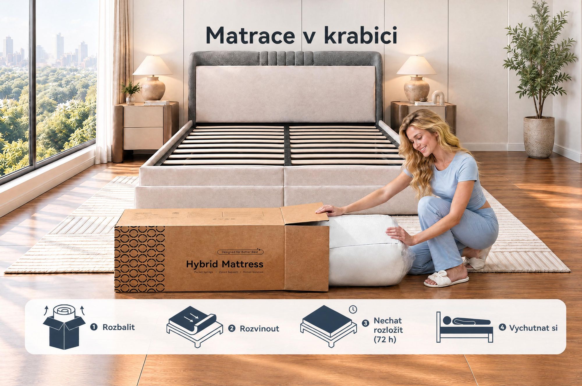Matrace 120x200 cm, výška 22 cm, s integrovanou vrchní vrstvou, 7 zón, s pružinovým jádrem s kapslovými pružinami, tvrdost H3/H4