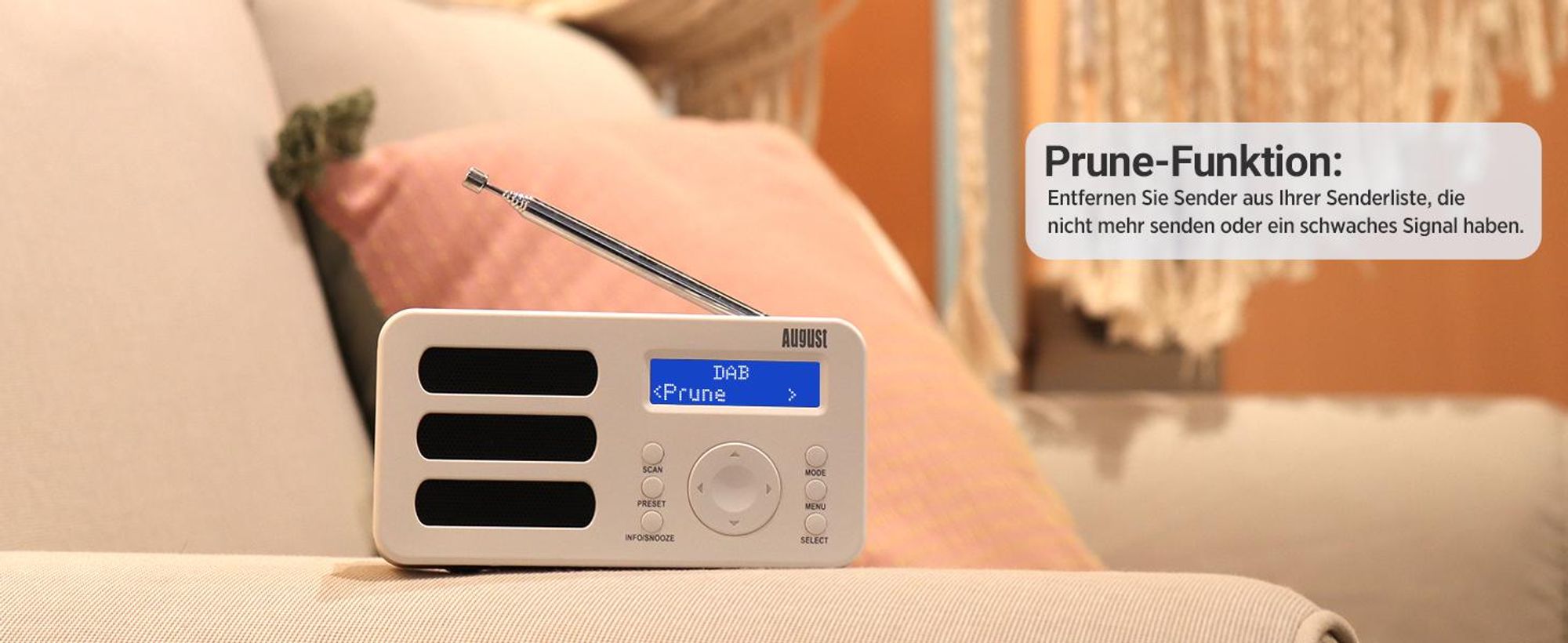 Tragbarer DAB+ FM Alarm Radiowecker Wiederaufladbar AUX 40 Presets - August MB225