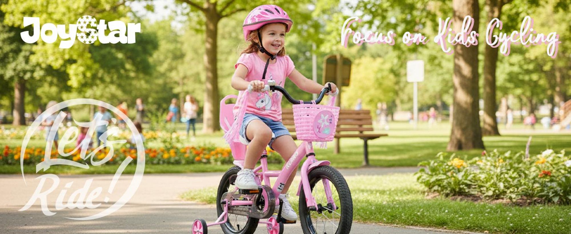 Joystar 14 Zoll Mädchenfahrrad mit Puppensitz und Korb, Kinderfahrrad mit Stützräder, Luftschlangen, vollständigem Kettenschutz, Schutzblechen