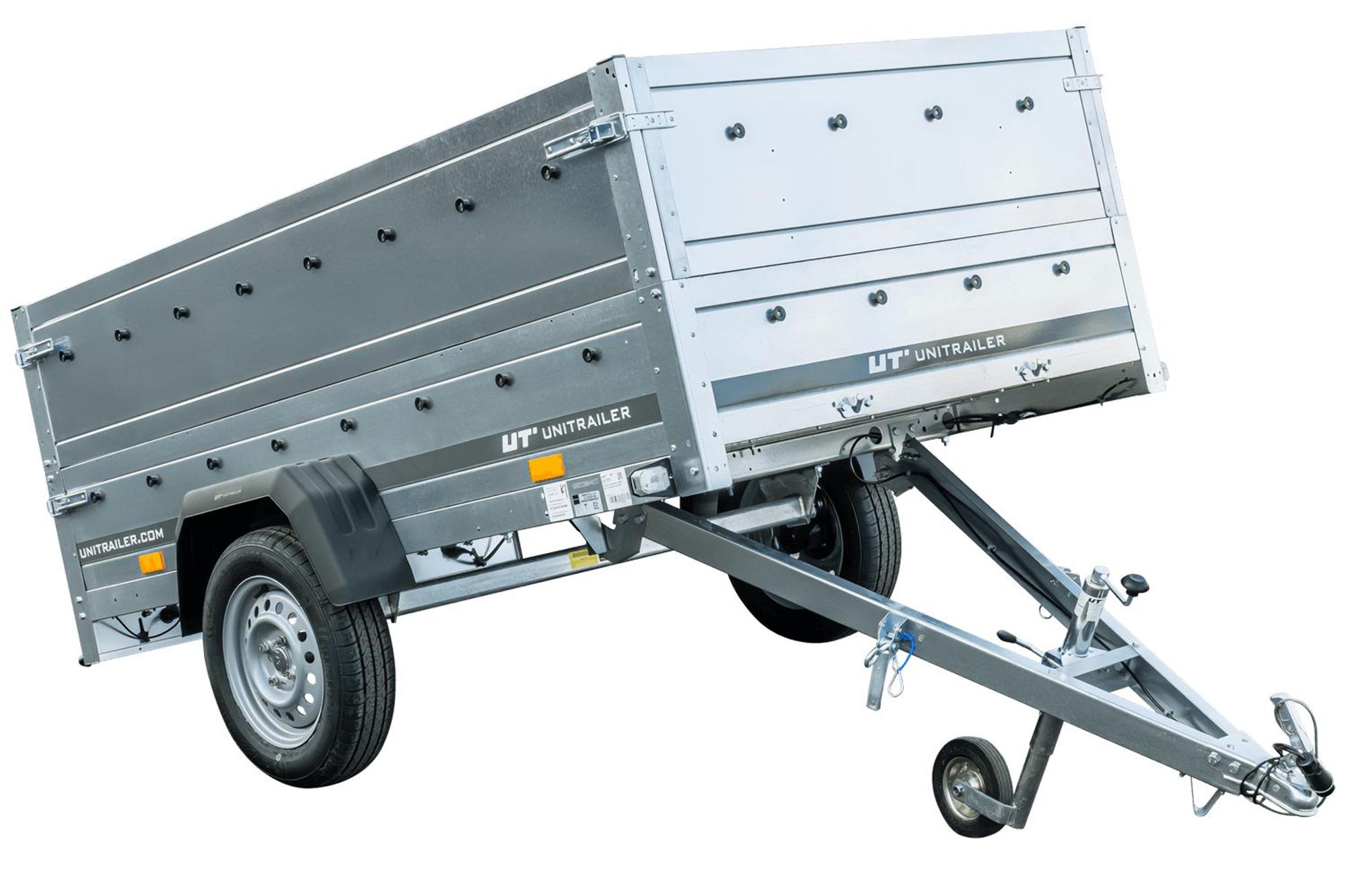 Pkw Anhänger Kipper 230x125 Garden Trailer 230 KIPP Unitrailer 750 kg mit Stützrad und zusätzlichen Bordwänden