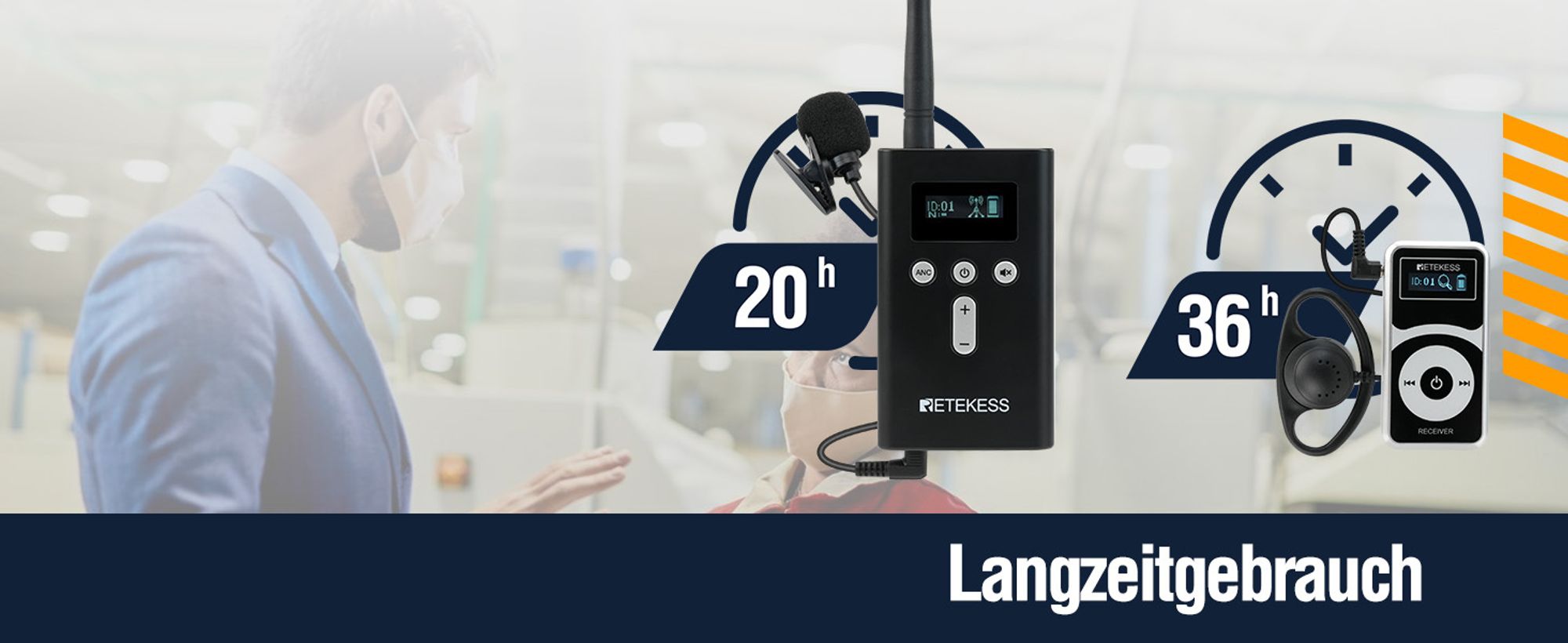 Retekess T130P Tour Guide System, Verbesserte Geräuschreduzierung, 160m, Lange Standby-Zeit 30H, Audio-Dolmetschsystem für Tourismus (15 Empfänger)