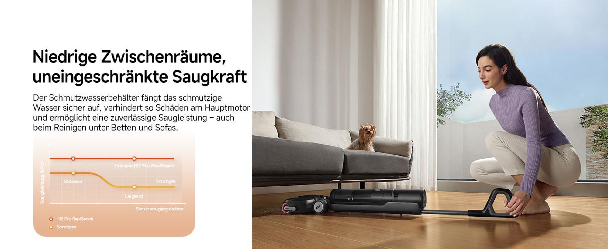 Dreame H12 Pro FlexReach Nass- und Trockensauger, flaches 180°-Design,Trocknung in 5 Minuten,18kPa Saugkraft,90 °C Heißwäsche, Reinigung in 50 Minuten