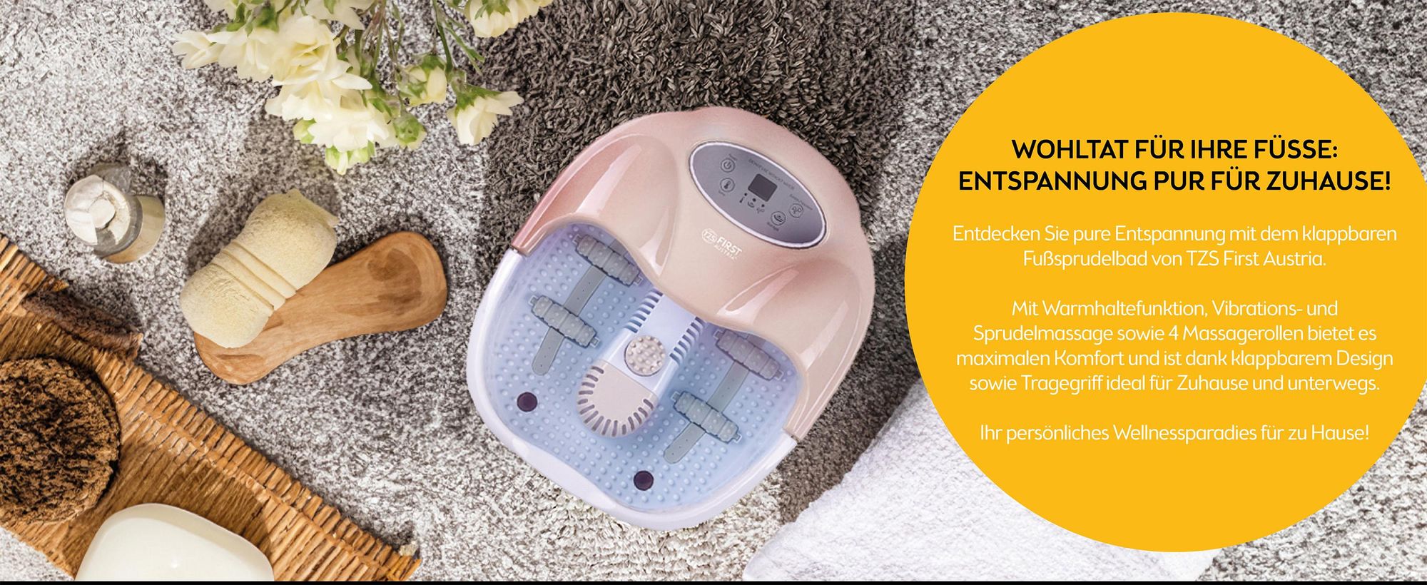 TZS First Austria - Fußsprudelbad 450W - Fußmassagegerät mit 2 Programme & 3 Aufsätze - Infrarot- und Heizfunktion