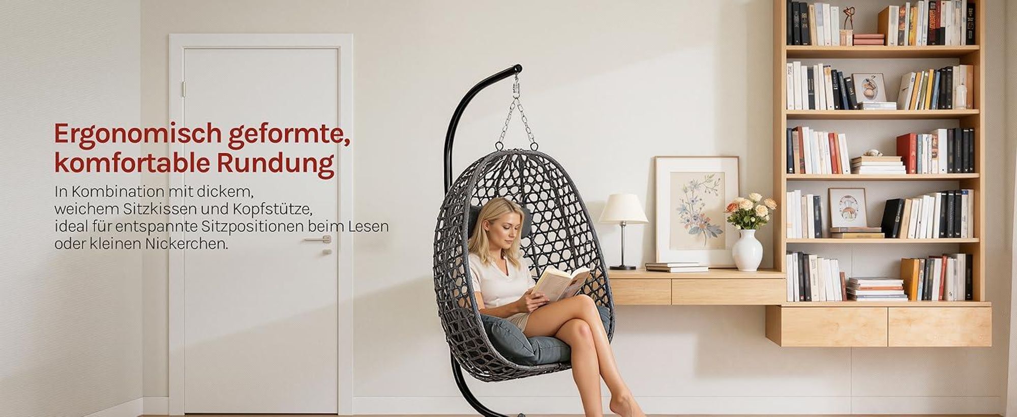 WOLTU Hängesessel mit Gestell bis 150 kg belastbar PE-Rattan, Grau