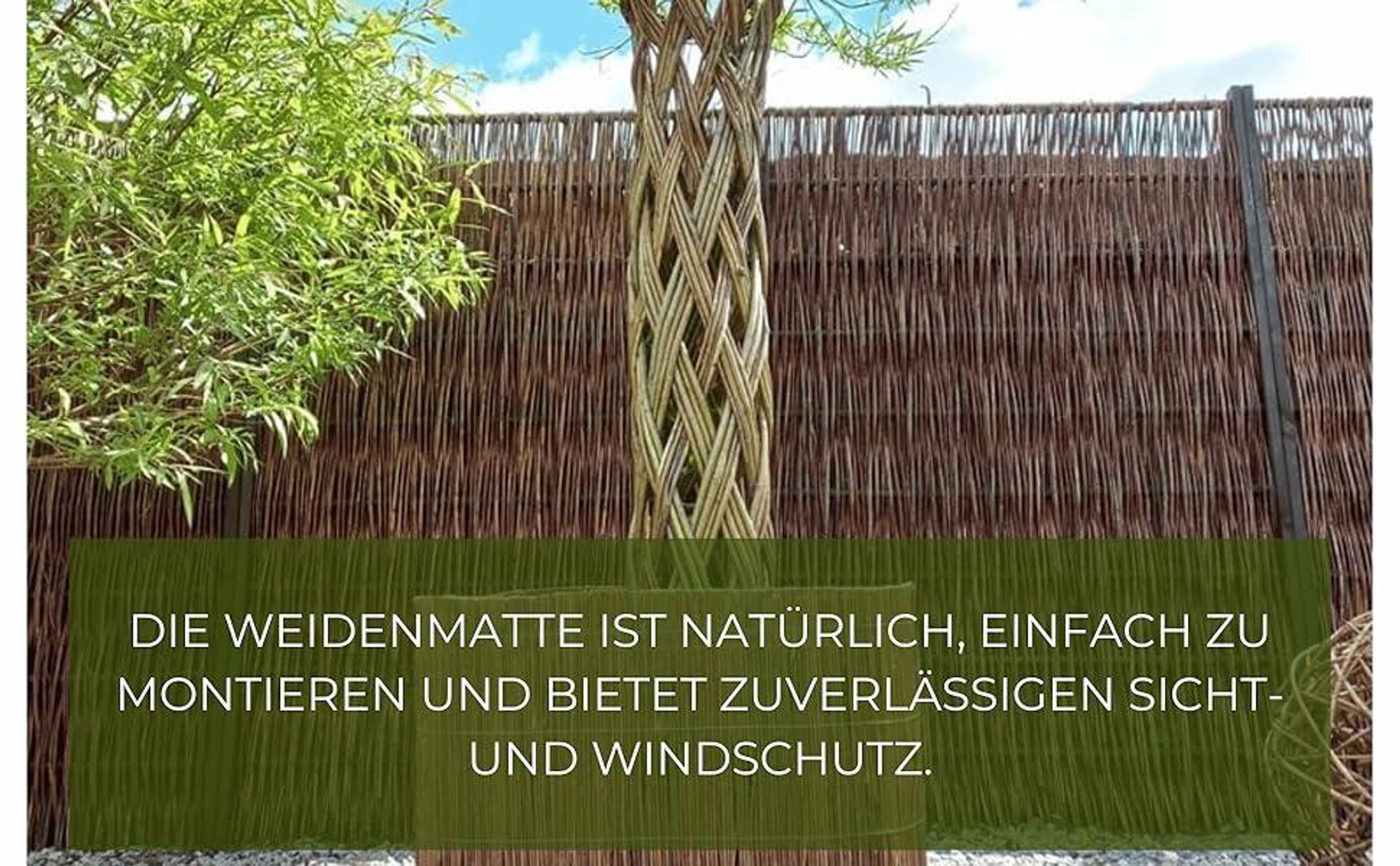 Set Weidenmatte 40x300 cm und 7 Stück Holzpfähle ⌀18 mm Länge 78 cm und 30 Stück Kabelbinder Weidezaun Zaunpfosten Holzpfosten Sichtschutz Garten