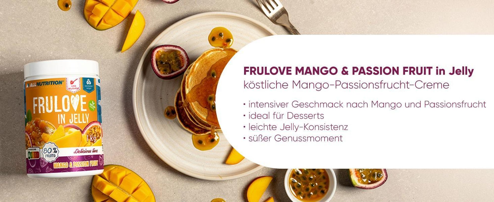 ALLNUTRITION FRULOVE In Jelly Mango & Passion Fruit 1000g Marmelade Früchte Mango-Passionsfrucht