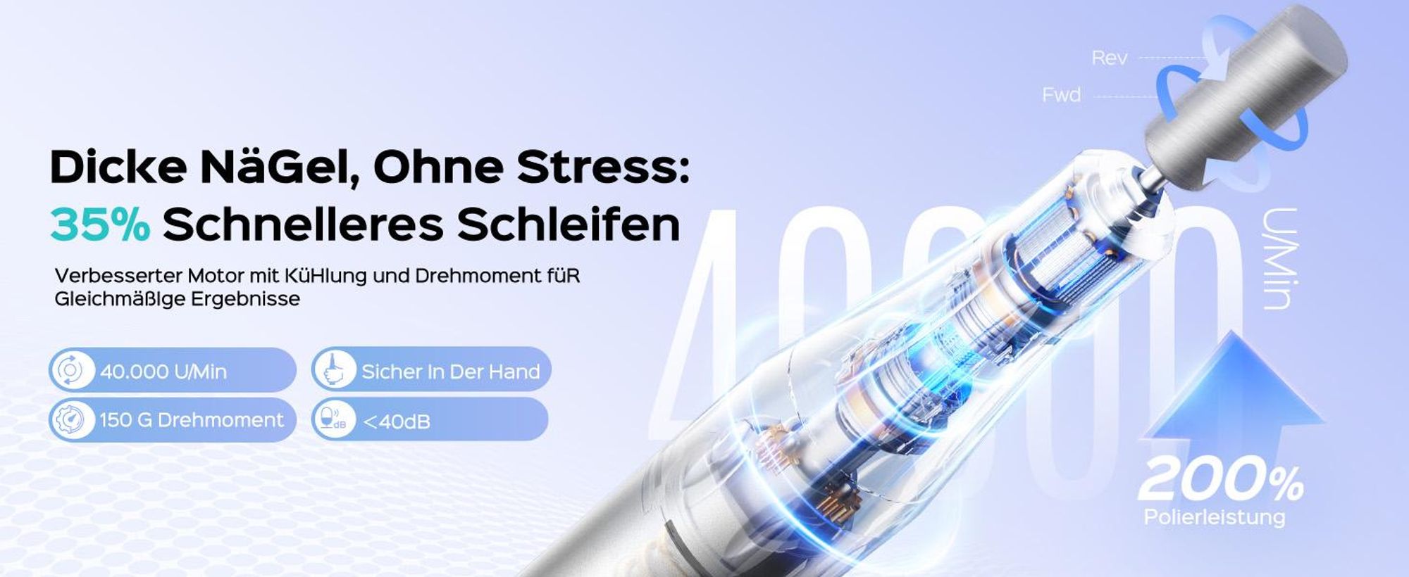 Elektrische Nagelfräser, 40000 U/Min, Professionelle Nagelfeilen Set, Nagelpflegegerät, Kabellos Nagelschleifer mit LCD-Display, für Zuhause und Salon