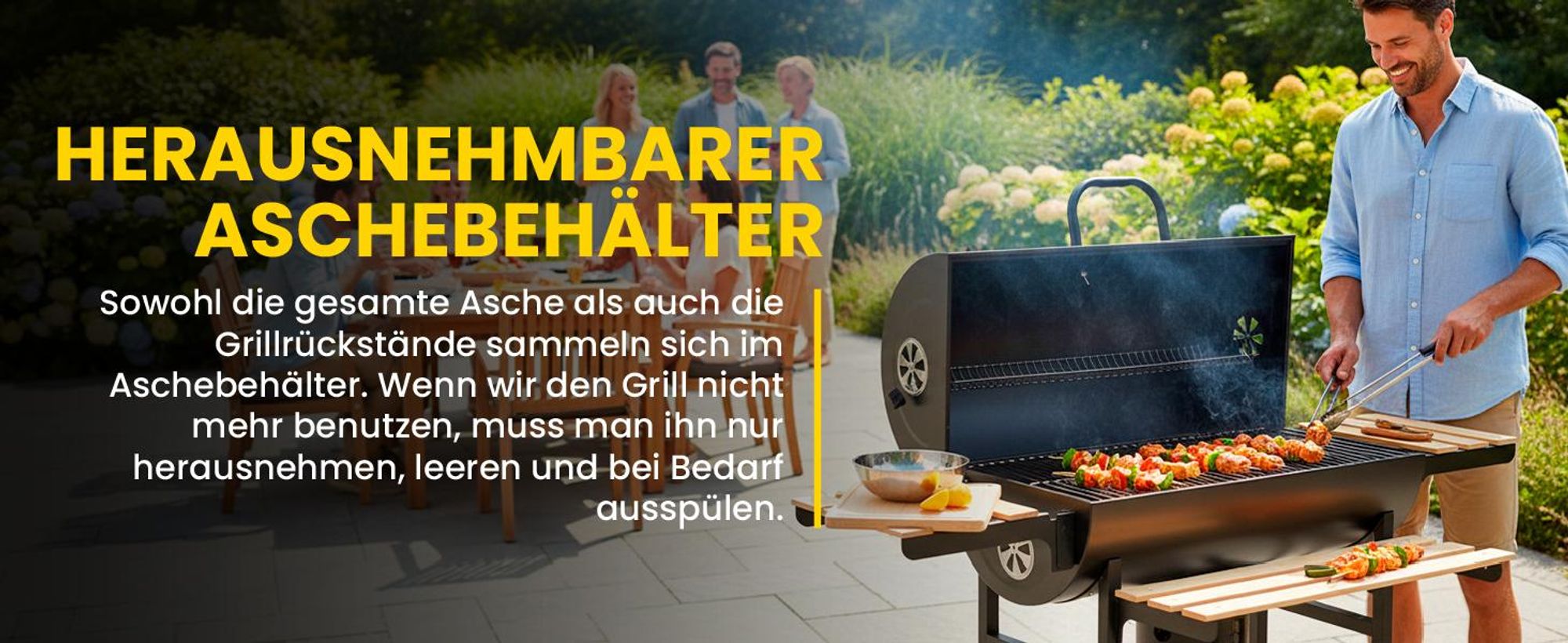 Holzkohlegrill Rundfass mit Deckel Rollen Grillwagen