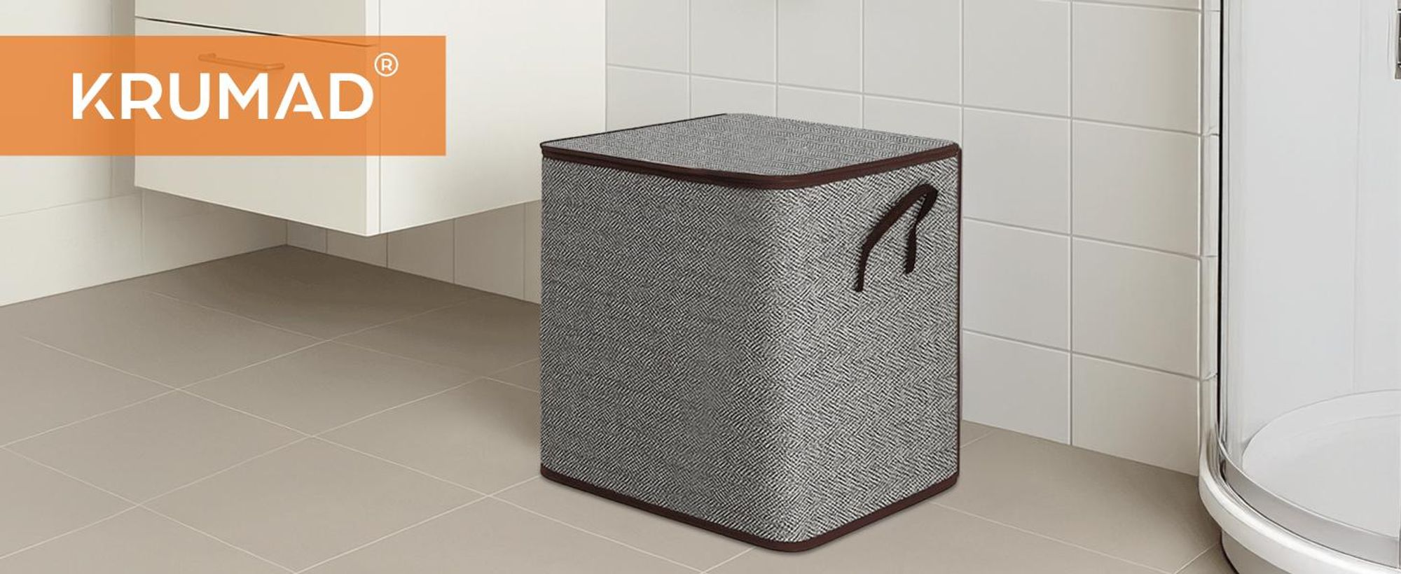 KRUMAD Faltbarer Wäschekorb 2 Stück 2x80L mit Deckel - Großer Wäschesammler mit Griffen, wasserdichtem Innenfutter und stabilem Stahlrahmen