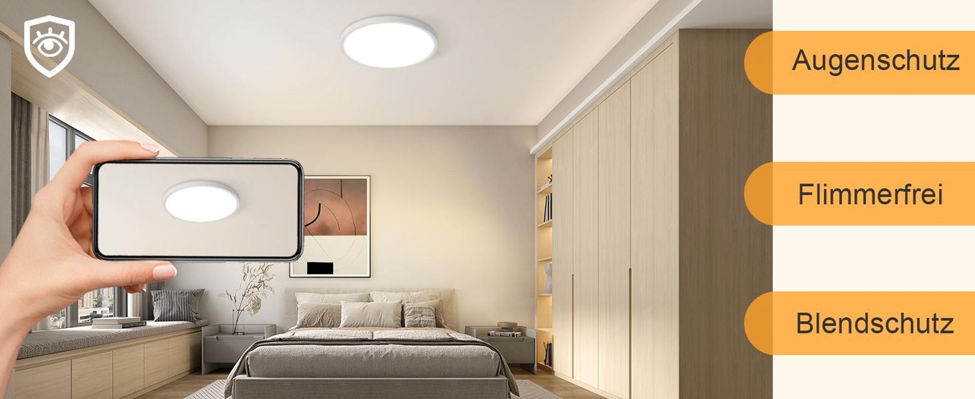 ZMH Deckenlampe LED Deckenleuchte Dimmbar 20W Flach Ø30cm Deckenbeleuchtung mit Fernbedienung Schlafzimmerlampe Rund
