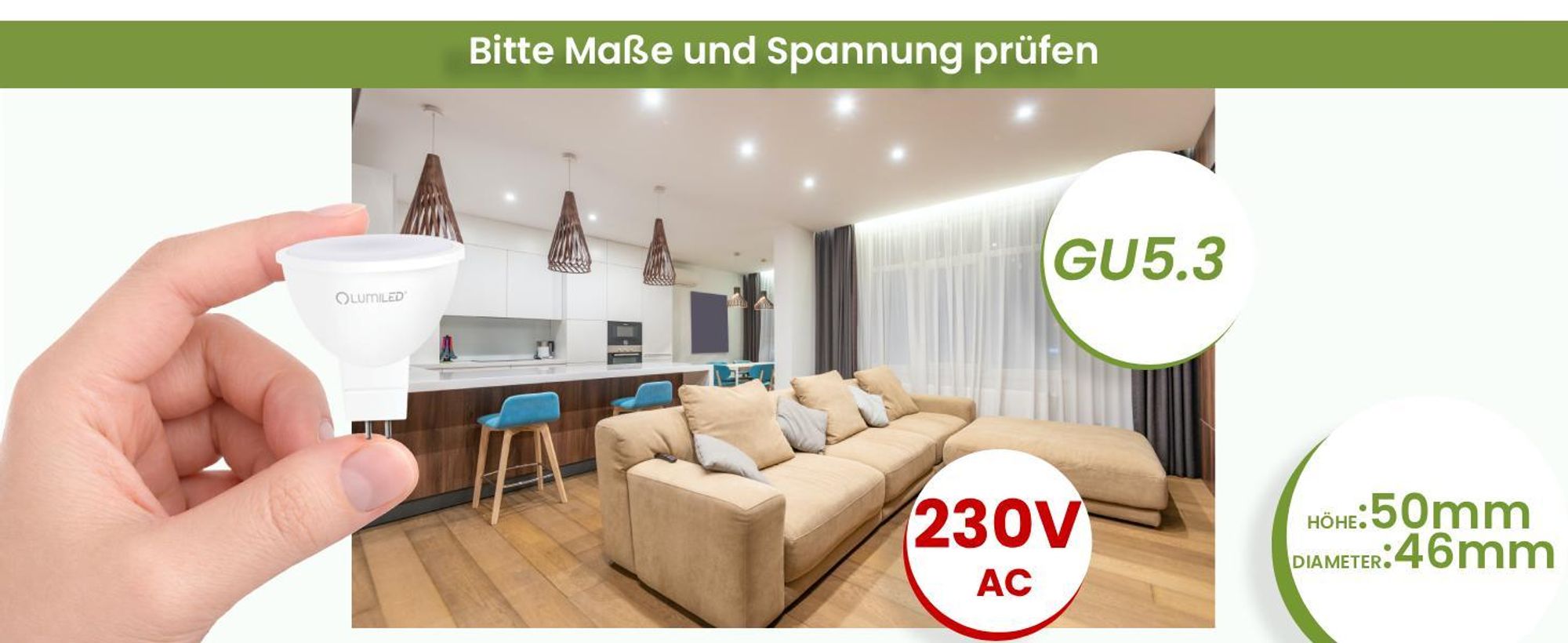LUMILED GU5.3 LED Lampen 230V Leuchtmittel, Spot 10 Stück Set MR16 6W entspricht 50W, 6500K Kaltweiß 580 Lumen, 120° Abstrahlwinkel Spots kalt