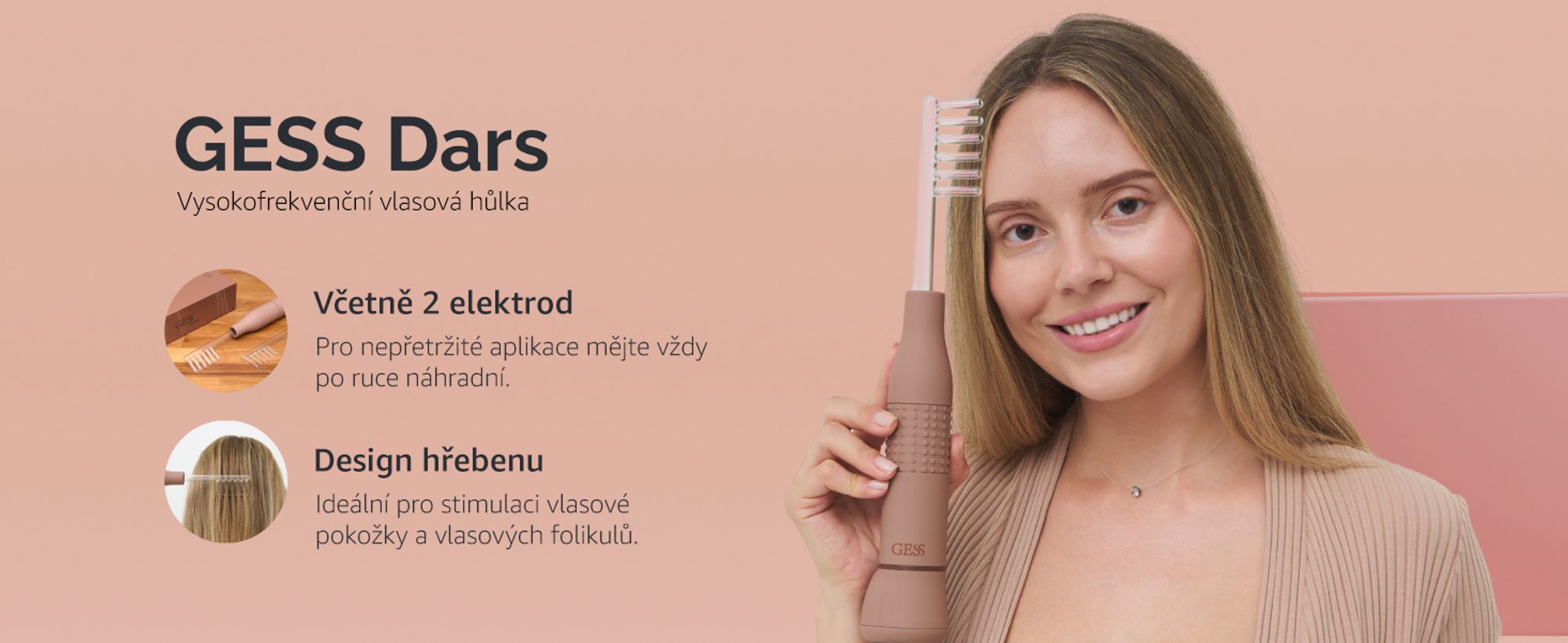 Darsonval, vysoká frekvence, léčba vlasů, proti vypadávání vlasů, kosmetický přístroj na obličej, péče o pleť GESS Dars